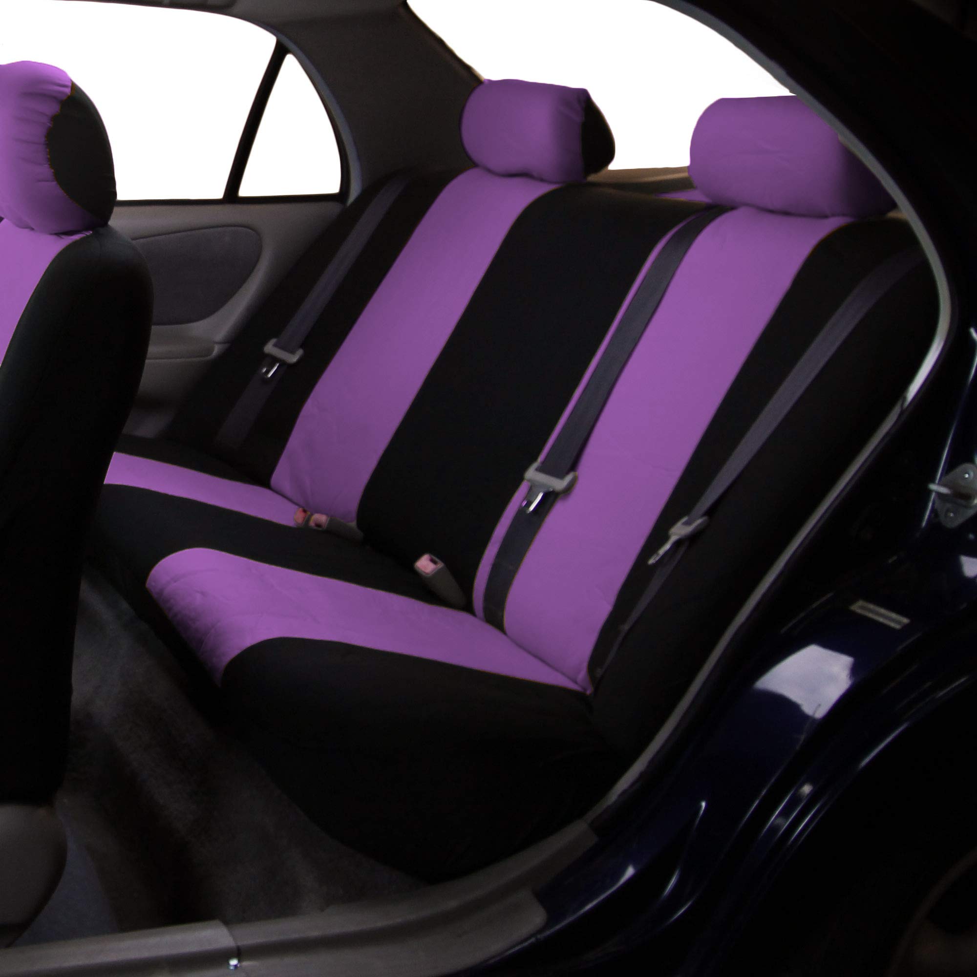 FH Group Universal Car Seat Covers Full Set - Breathable Cloth Seat Protectors for SUV, Sedan & Van | Front Low Back & Solid Back Design | Machine Washable Purple Auto Accessories | Perfect for Daily Commute, Road Trips & Family Travel