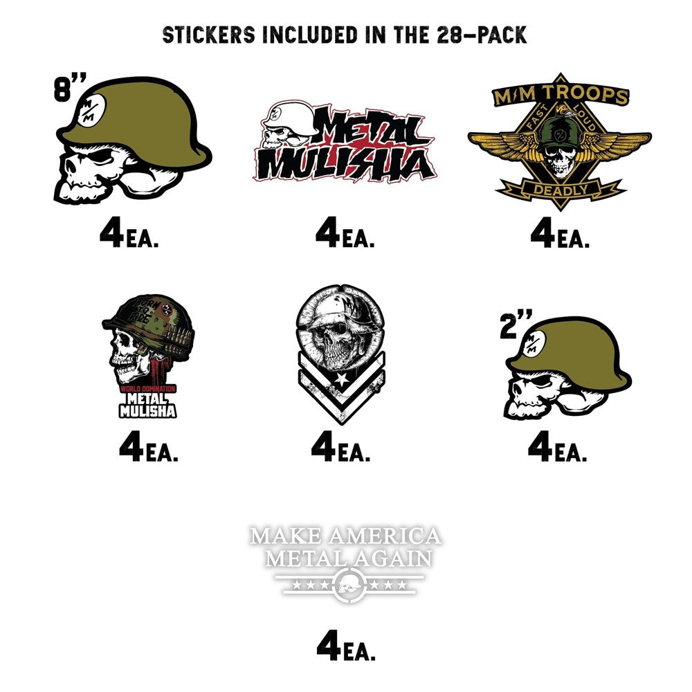 Metal Mulisha 28-Pack Assorted Stickers - Durable Vinyl Decals for Laptops, Cars, Motorcycles & Skateboards - Perfect for Bikers, Skaters & Outdoor Enthusiasts