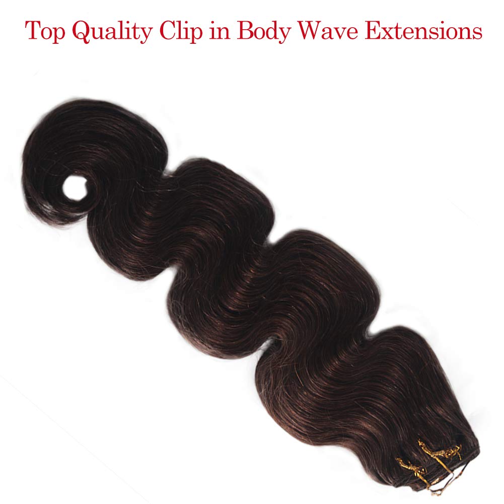 Dark Brown Body Wave Human Hair Clip-In Extensions - 8 Piece Set (180g, 22 Inch) | Double Weft Brazilian Remy Hair | Silky Soft & Natural Color | Perfect for Daily Styling, Parties & Special Occasions