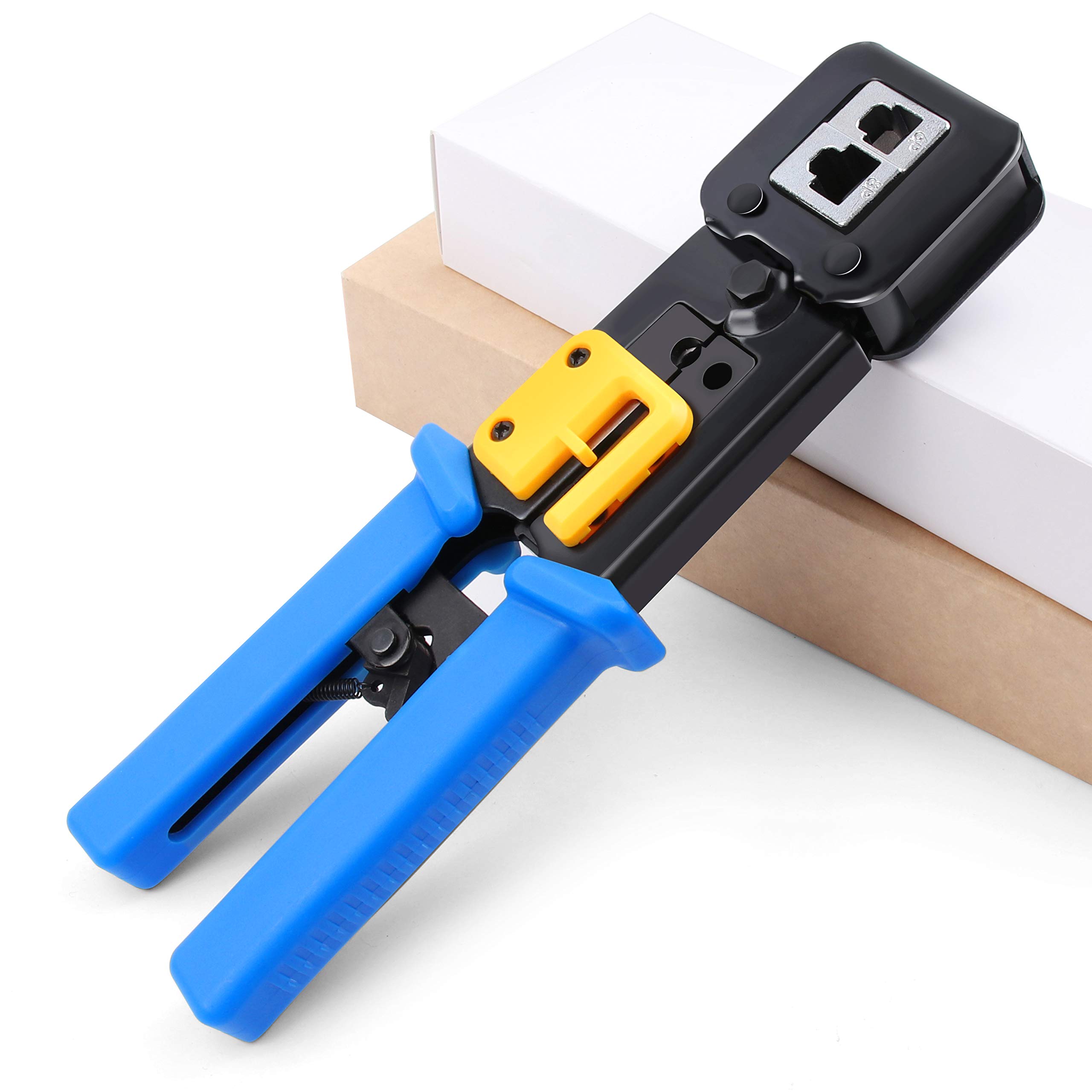Professional RJ45 Crimping Tool with Passthrough - Yangoutool RJ12/RJ45 Crimper for Regular & End-Pass-Through Connectors - Perfect for Network Cabling & Ethernet Installations