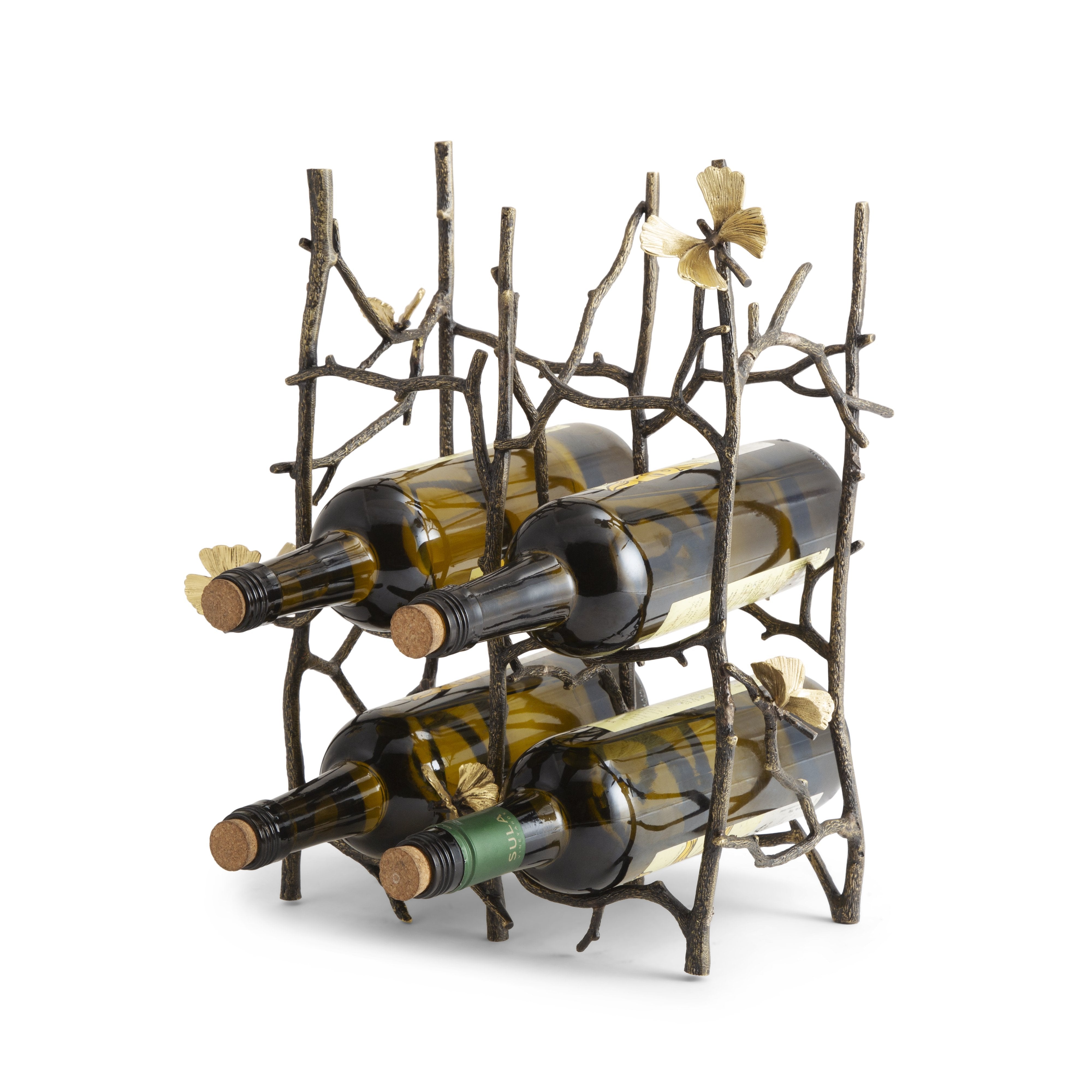 Butterfly Ginkgo 6 Bottle Wine Rack - Elegant Wooden Wine Storage for Kitchen, Dining Room, or Bar Display