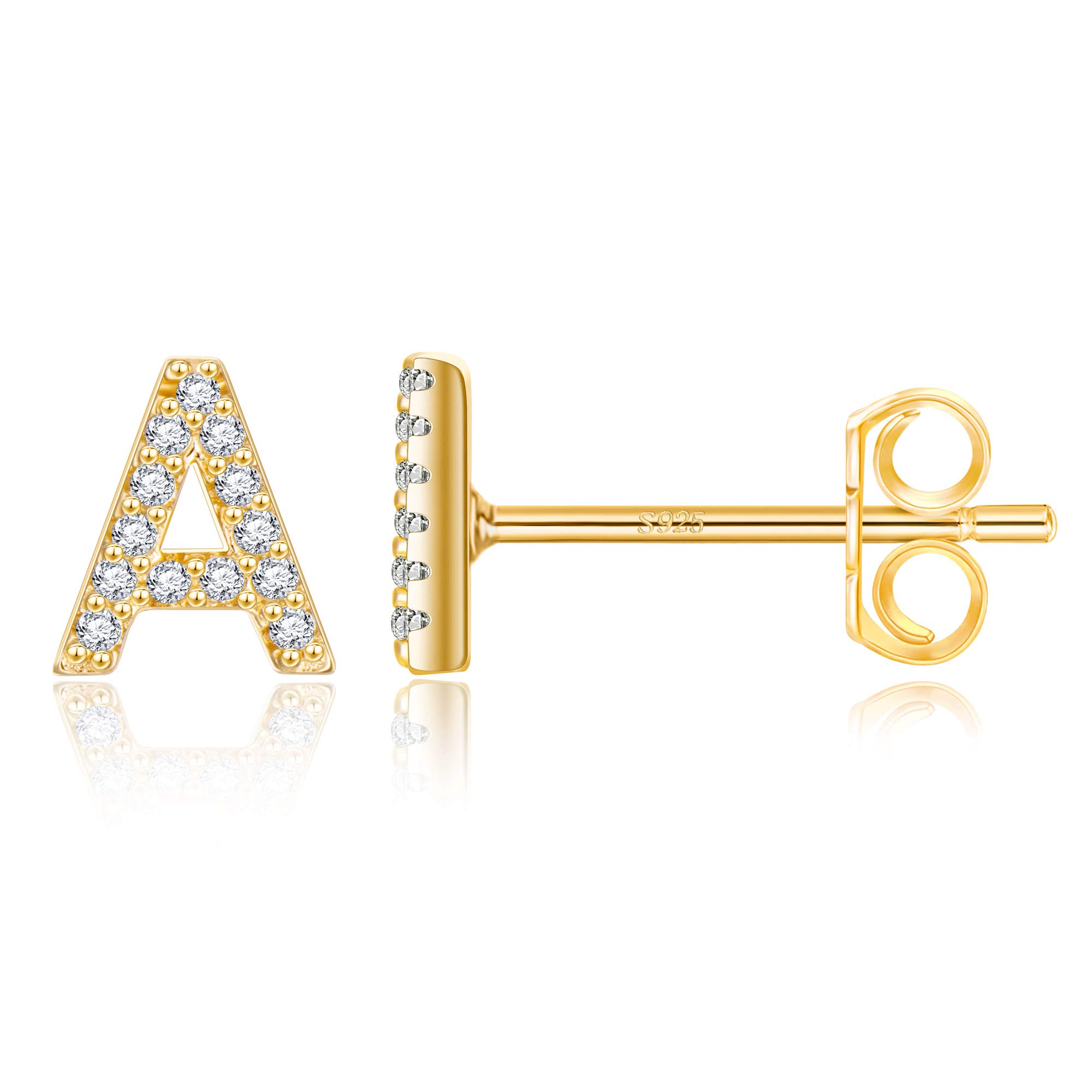 MONOOC Initial Stud Earrings for Women & Girls - Hypoallergenic S925 Sterling Silver Cubic Zirconia Letter Earrings | Birthday Gifts, Everyday Wear, Party Jewelry for Kids & Teens
