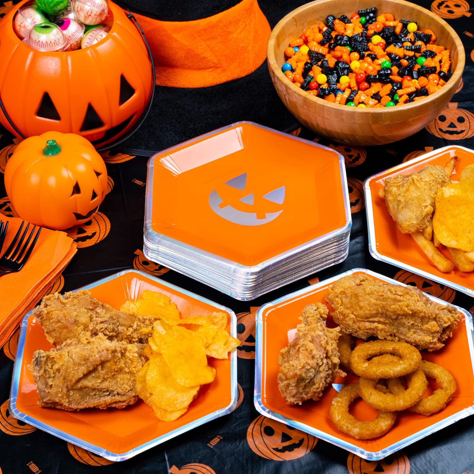 MATICAN 50-Pack Halloween Pumpkin Disposable Paper Plates - 8 Inch Party Plates for Halloween Decorations, Fall Celebrations & Thanksgiving Dinner Supplies