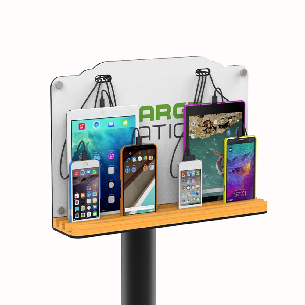 8-Port High-Speed Public Cell Phone Charging Station with Cables - Floor Stand Tower for Airports, Hospitals & Banks - Universal Compatibility for Smartphones & Tablets - Perfect for High-Traffic Public Spaces & Waiting Areas