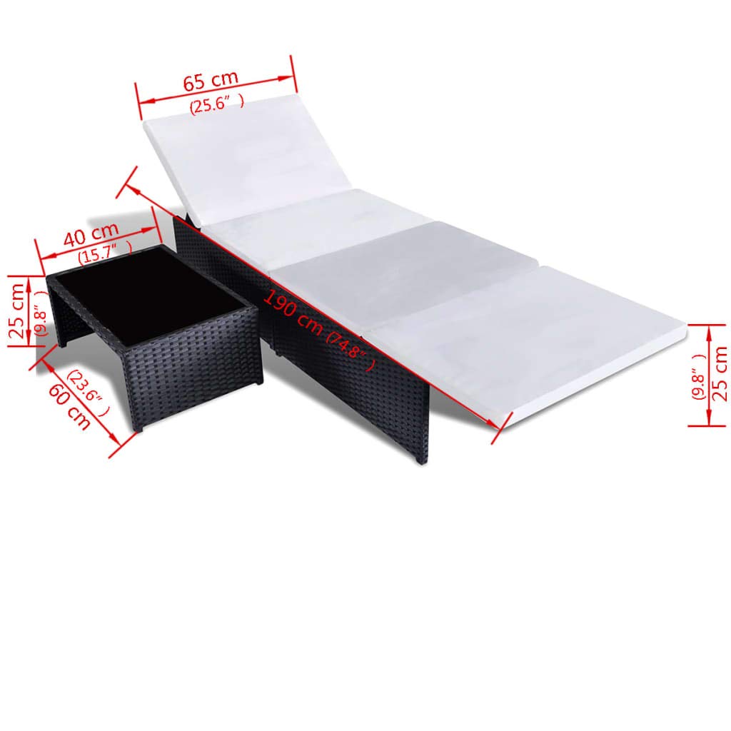 Outdoor Chaise Lounge Set of 2 - Black Poly Rattan Sun Loungers with Side Table for Poolside, Beach, Garden, Balcony, Patio & Backyard Relaxation | Weather-Resistant & Comfortable Design
