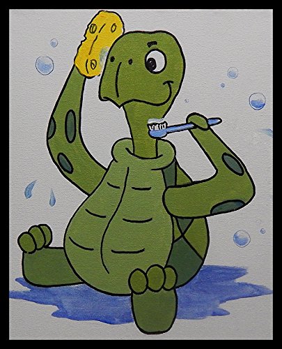 FRAMED Kids Turtle Art Print by Ed Capeau - 30x24 Inch Giclee Edition Poster, Cute Turtle Wall Decor for Children's Room, Bathroom & Nursery - Perfect for Brushing Teeth Motivation & Fun Bath Time