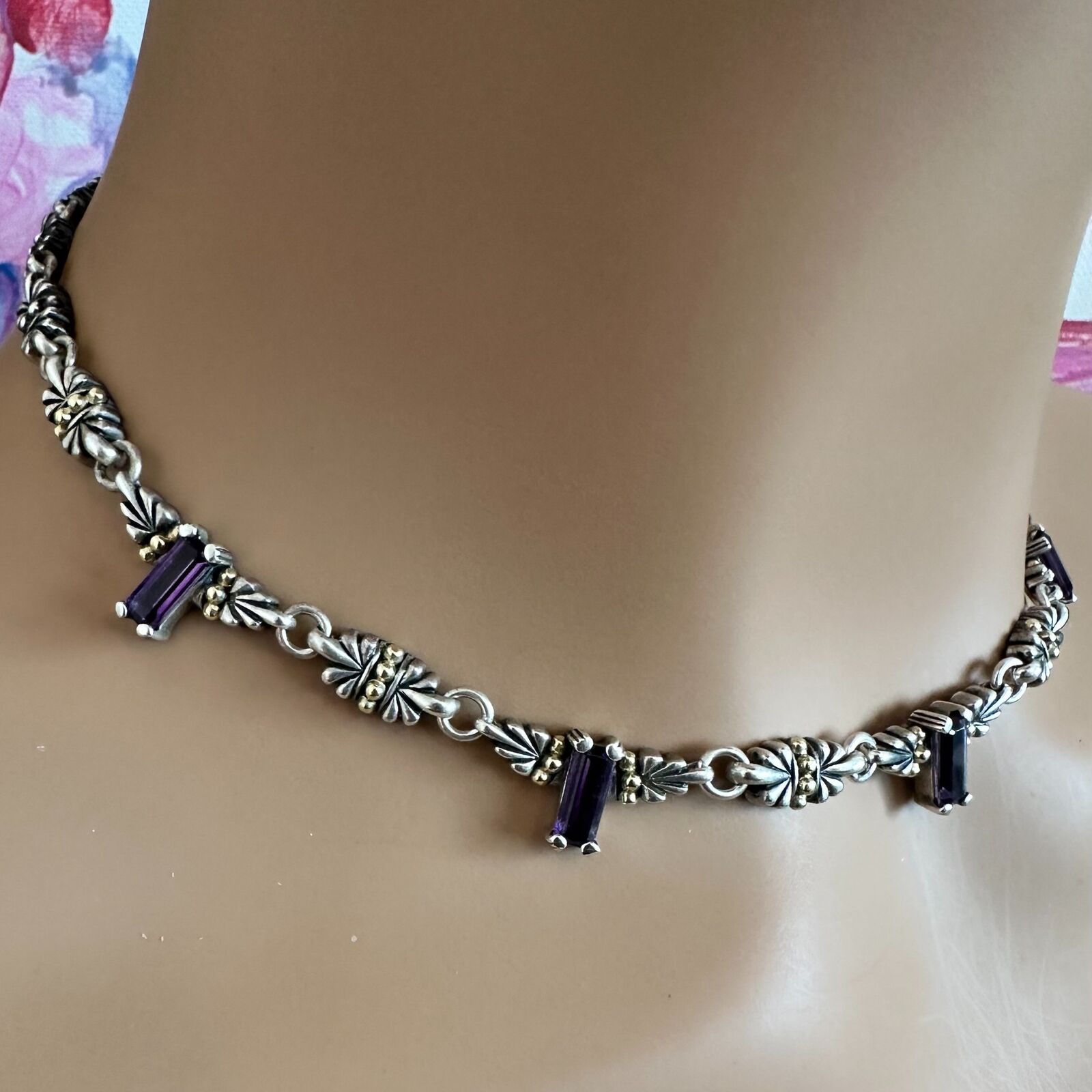 Authentic Lagos Caviar Silver & 18k Yellow Gold Amethyst Necklace | Elegant Jewelry for Women | Perfect for Weddings, Parties & Special Occasions