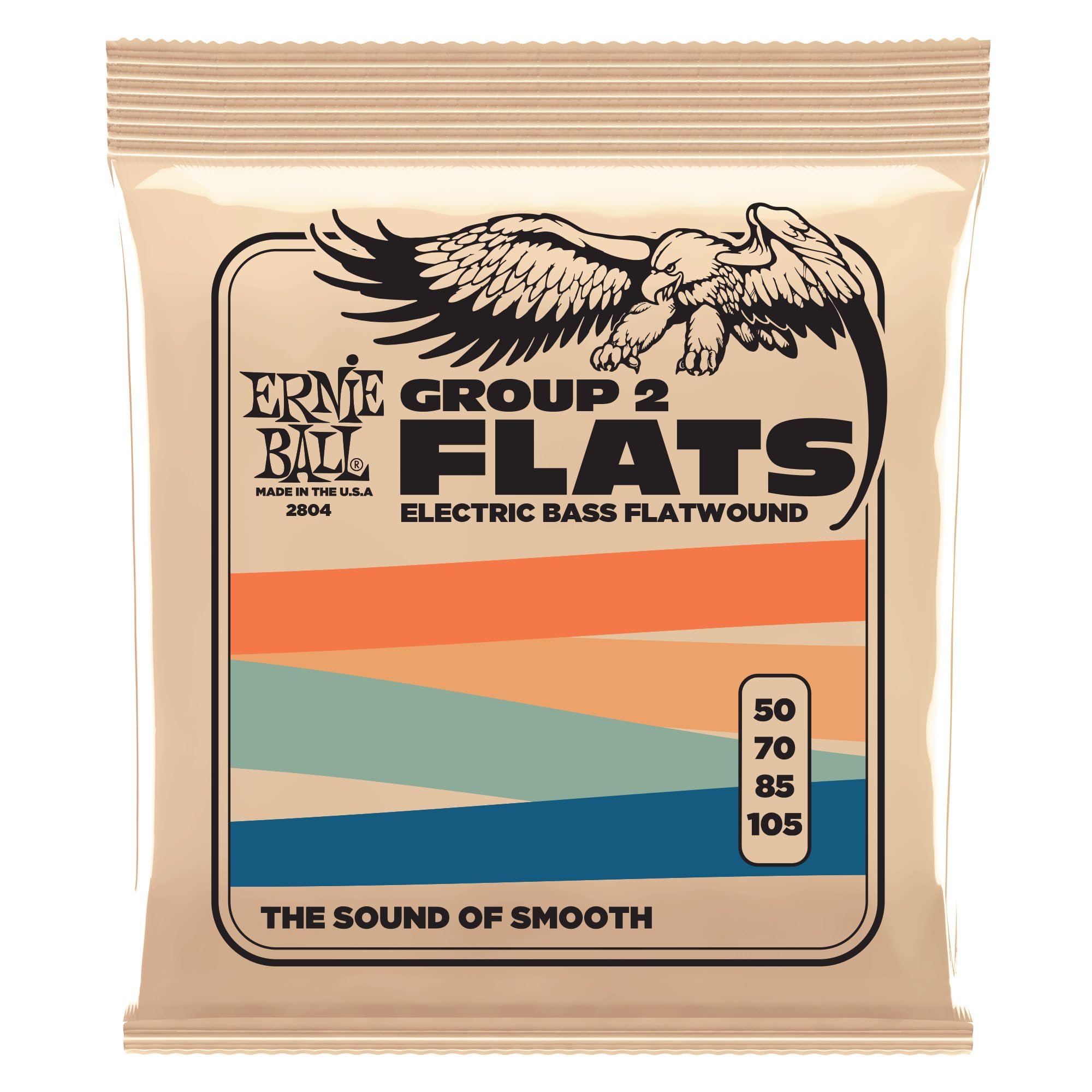 Ernie Ball Group II Flatwound Bass Guitar Strings 50-105 Gauge (P02804) - Perfect for Jazz, Blues & Studio Recording - Smooth Feel & Warm Tone for Professional Bass Players