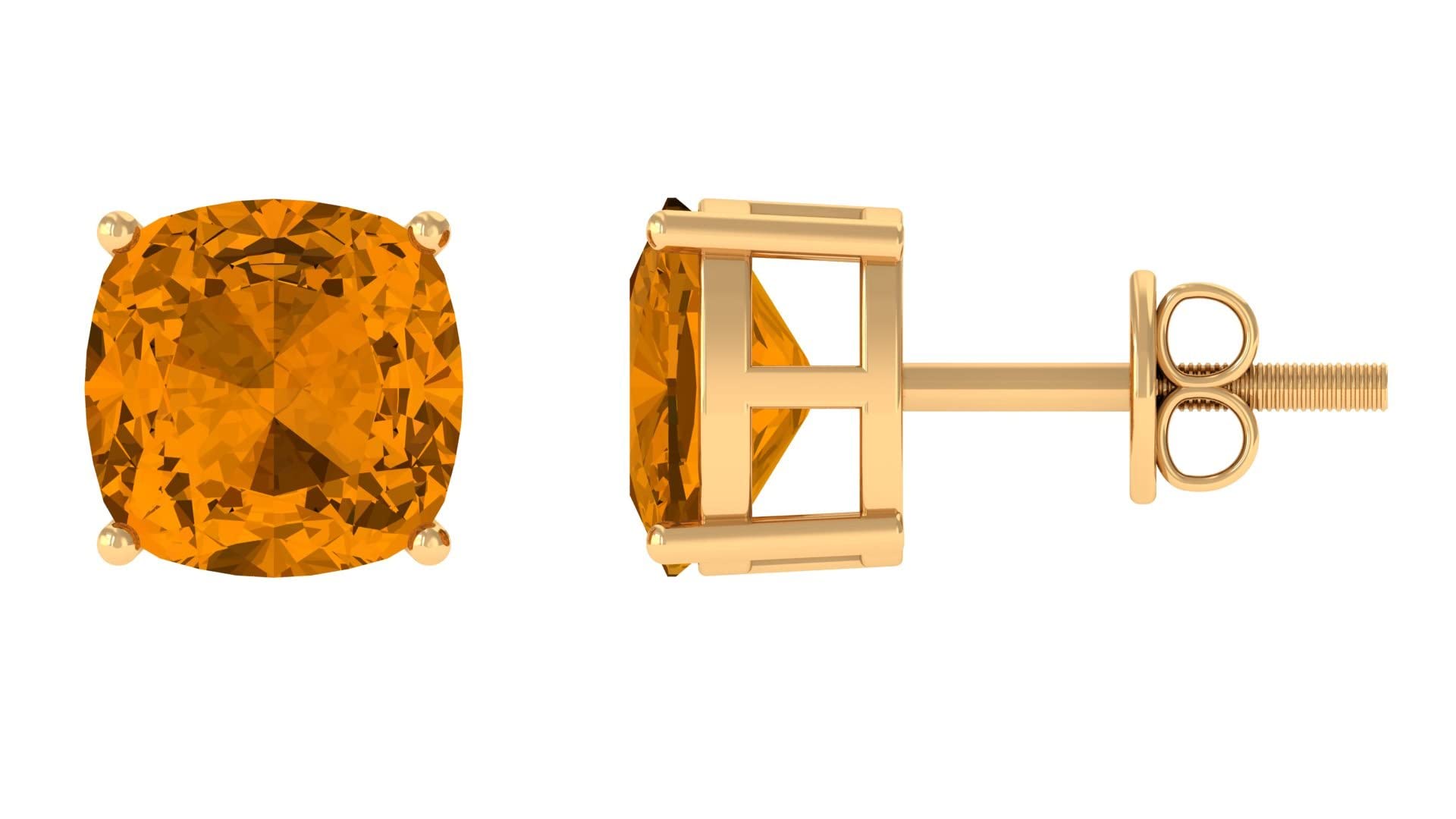 3 CT Citrine Stud Earrings for Women - 7mm Cushion Cut Citrine Solitaire Earrings in 14K Gold or 925 Sterling Silver | Elegant Everyday Jewelry, Perfect Gift for Birthdays & Anniversaries