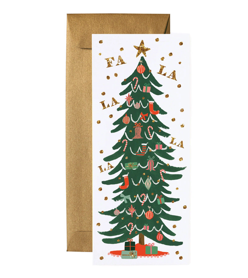 Rifle Paper Co. Tall Fa La La Christmas Tree Holiday Greeting Card - Perfect for Festive Season Wishes & Home Decor