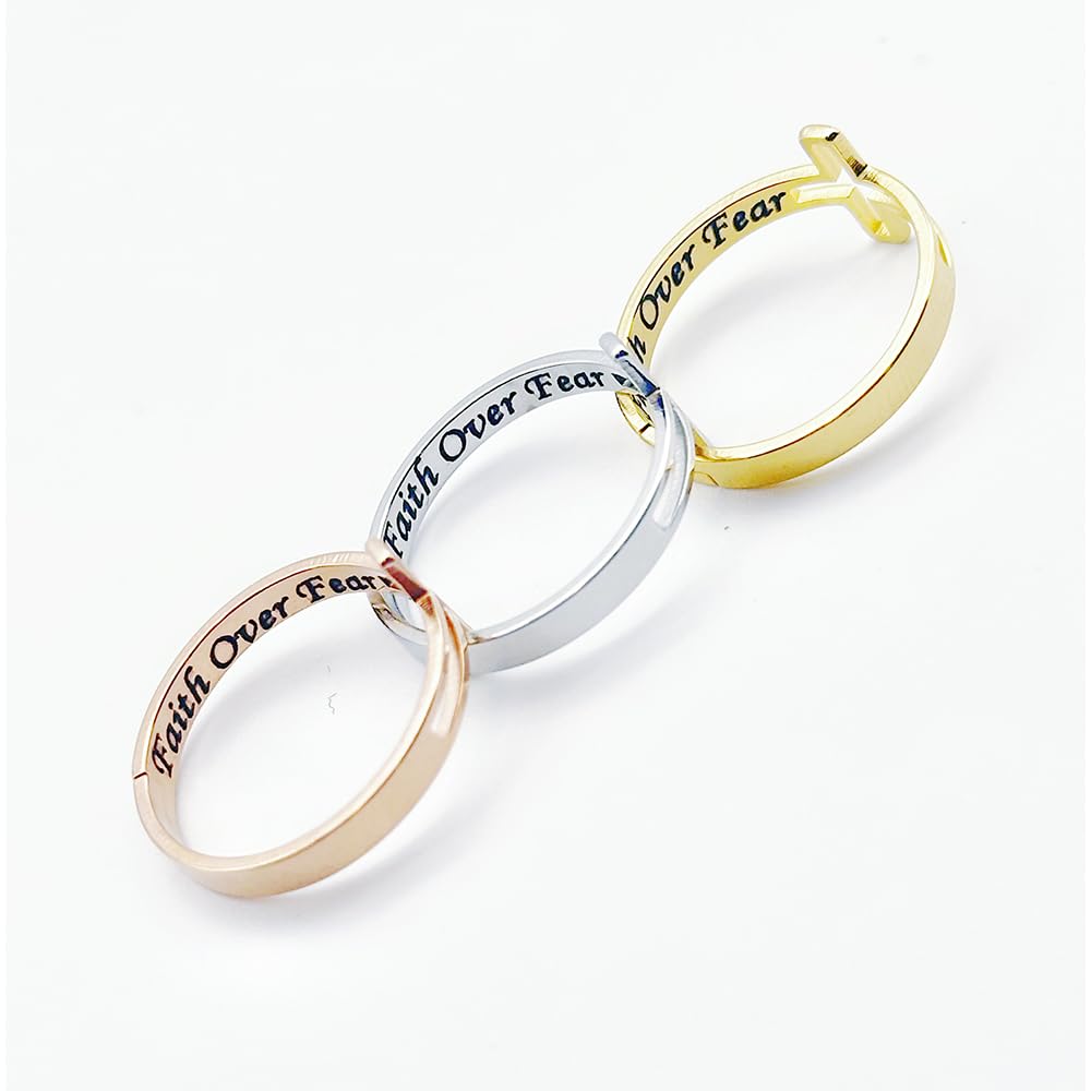 Adjustable Stainless Steel Sideways Cross Ring - Religious Jewelry with 'Faith Over Fear' & 'Pray to God Jesus' Engraving | Gift Box Included | Perfect for Daily Wear, Church Services & Spiritual Gifts