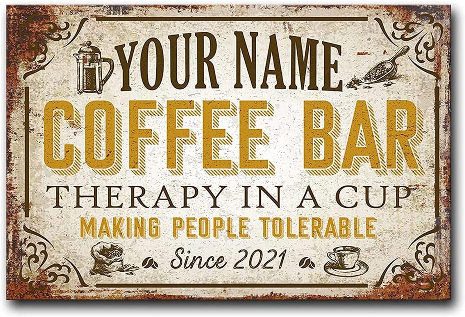 Personalized Vintage Coffee Signs - Rustic Bar Decor for Coffee Lovers, Home Bar & Cafe Wall Art - Perfect for Coffee Shops, Kitchen Decor & Gifts