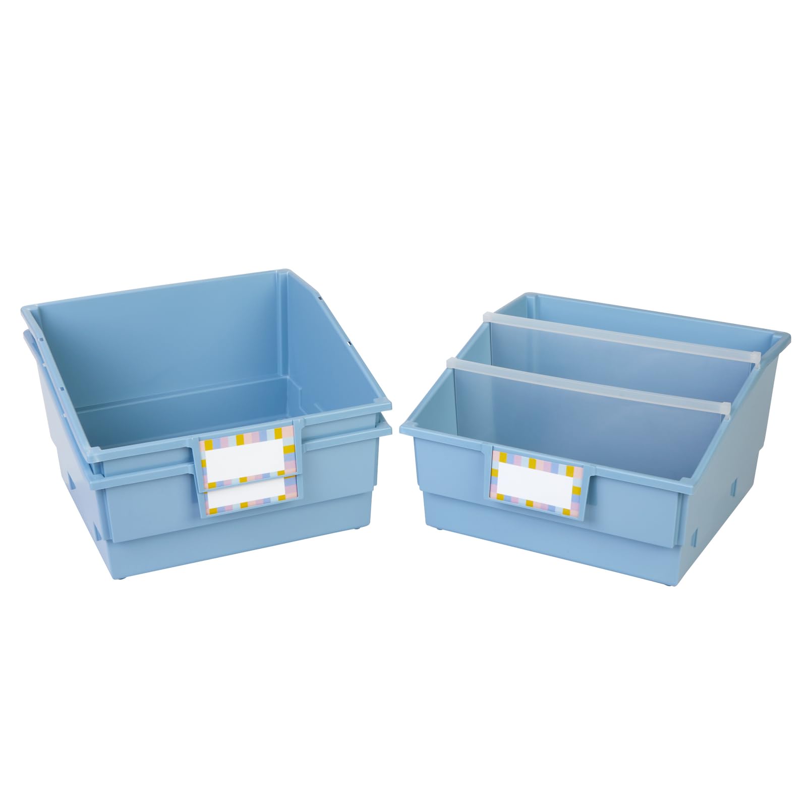 Really Good Stuff Picture Book Classroom Library Bins with Dividers - 6 Pack - Smoke Blue | Durable Book Storage Organizer for Teachers | Perfect for Classroom, Homeschool & Kids' Reading Corner Organization
