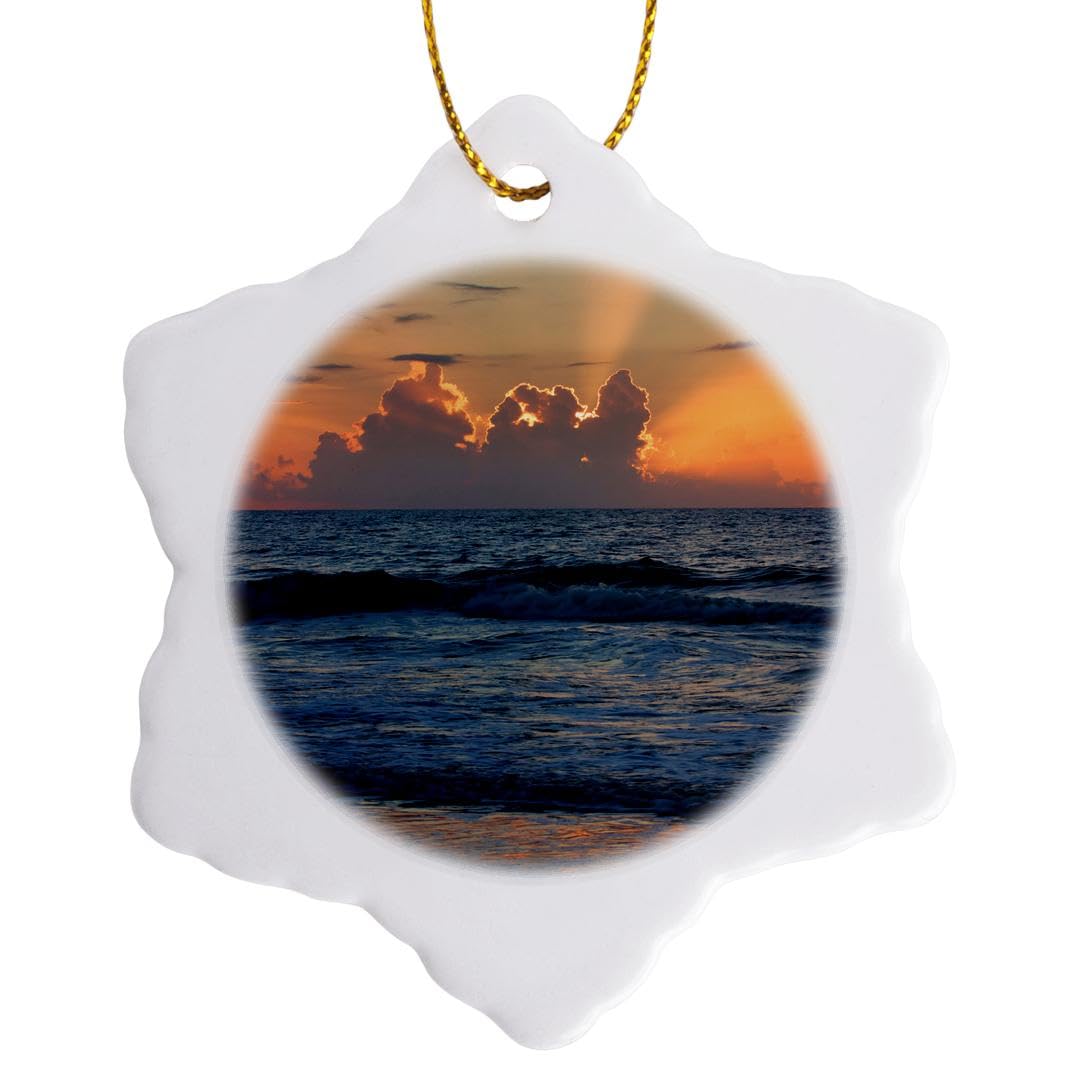 3-Inch Porcelain Snowflake Ornament - Tybee Island Beach at Sunrise, Georgia USA - Perfect for Christmas Tree Decor, Holiday Gifts & Coastal Home Decor