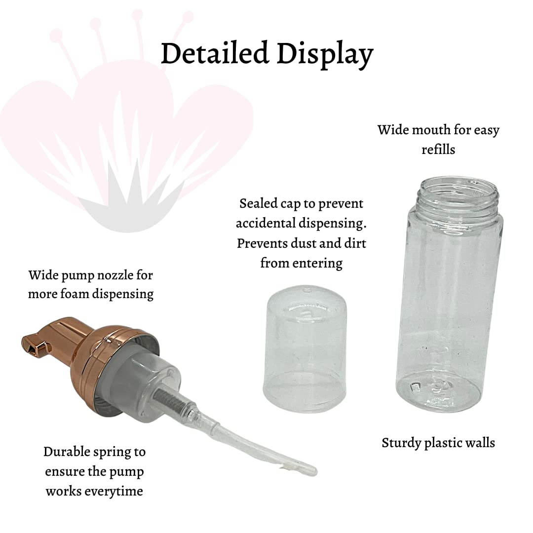 10 Pack 60ml Foaming Pump Bottles - Plastic Dispenser for Lash Shampoo & Liquid Soap (Rose Gold) | Travel Size, Salon, Bathroom & Cosmetic Storage
