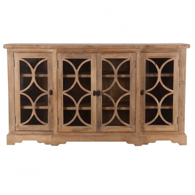 French Arched Glass Door Sideboard Buffet Cabinet - Elegant Dining Room Storage for China, Linens & Entertaining Essentials | Perfect for Farmhouse, Vintage & Modern Home Decor