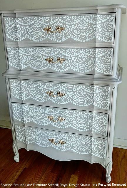Spanish Lace Scallop Furniture Stencil - DIY Home Decor Stencils for Painting on Wood, Walls, Fabric - Perfect for Furniture Makeover, Wall Art, and Craft Projects