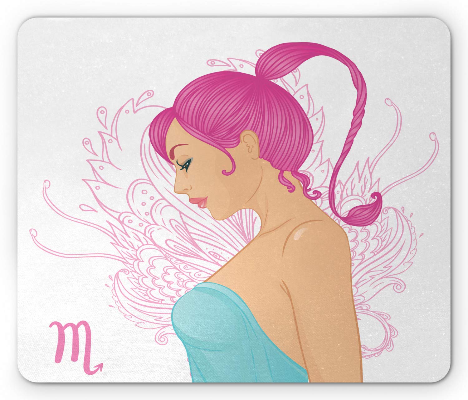 Ambesonne Zodiac Scorpio Mouse Pad - Non-Slip Rubber Mousepad with Scorpio Sign Illustration of Young Woman in Blue Dress, Standard Size (Pink Turquoise Beige) - Perfect for Office, Gaming & Home Computer Setup