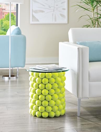 Upcycled Tennis Ball Side Table with Glass Top - Unique Coffee Table for Tennis Lovers, Funky Room Decor, Eclectic Furniture for Living Room, Bedroom or Game Room - Perfect Gift for Sports Enthusiasts