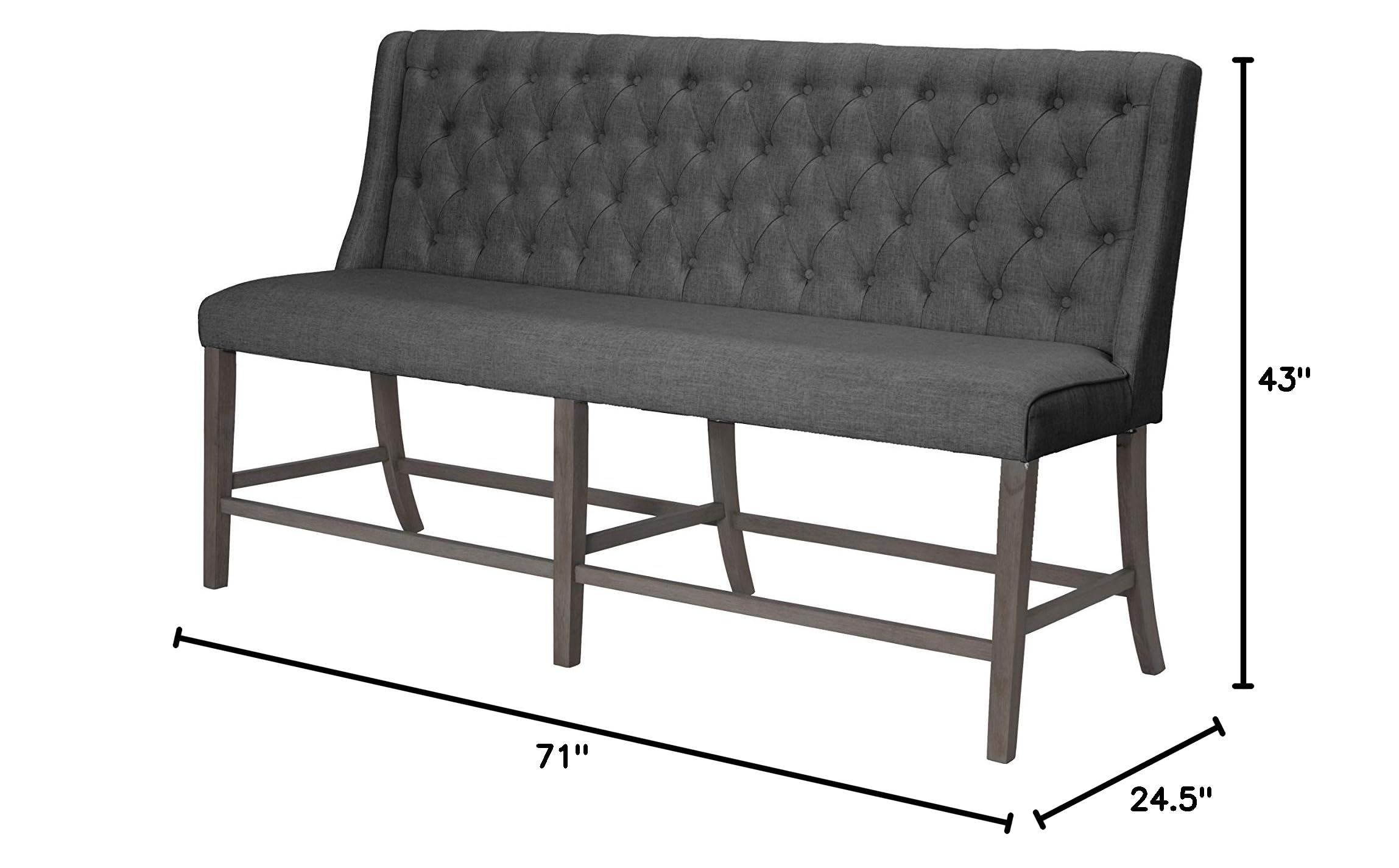 Premium Solid Wood Dining Bench with Cushion - Gray - Perfect for Kitchen, Dining Room & Breakfast Nook