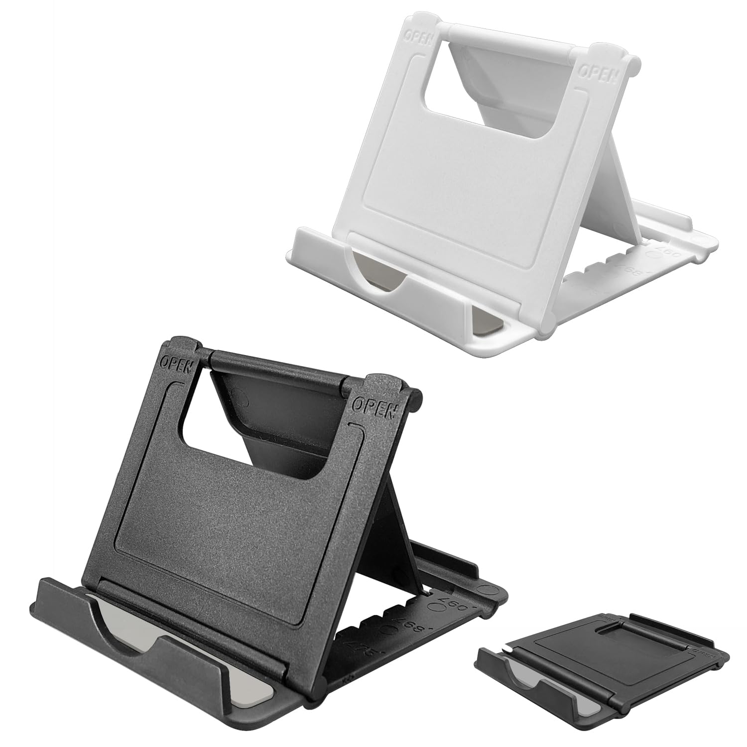 2 Pack Foldable Phone Stand Holder for Desk - Compatible with iPhone 15/14/13/12/11 Pro/XS/XS Max/XR/X/8, Nintendo Switch & All Smartphones (Black & White) - Perfect for Home Office, Gaming & Video Watching