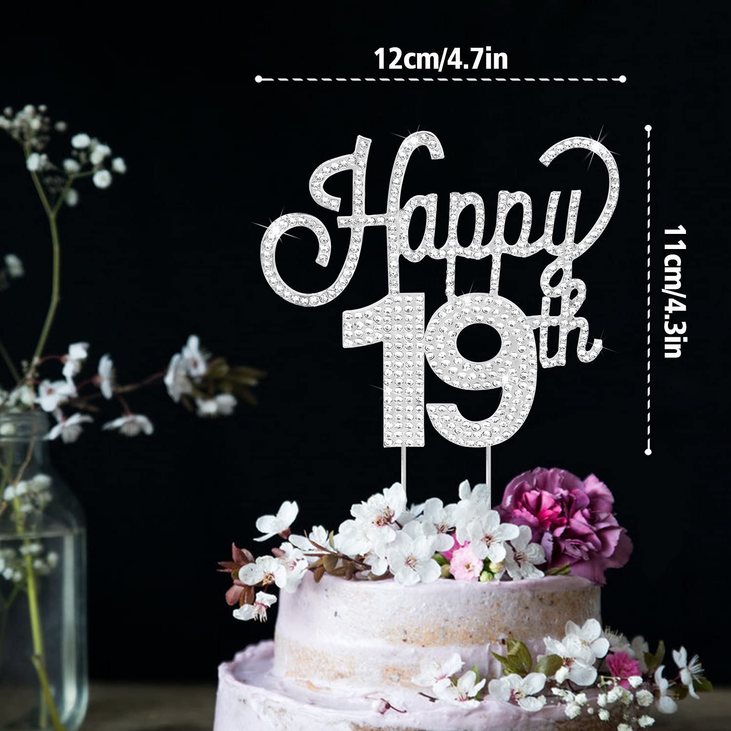 LINGTEER 19th Birthday Cake Topper - Silver Rhinestone Party Decor for Nineteen Years Old Celebration | Perfect for Birthday Cakes, Cupcakes & Dessert Table Centerpieces