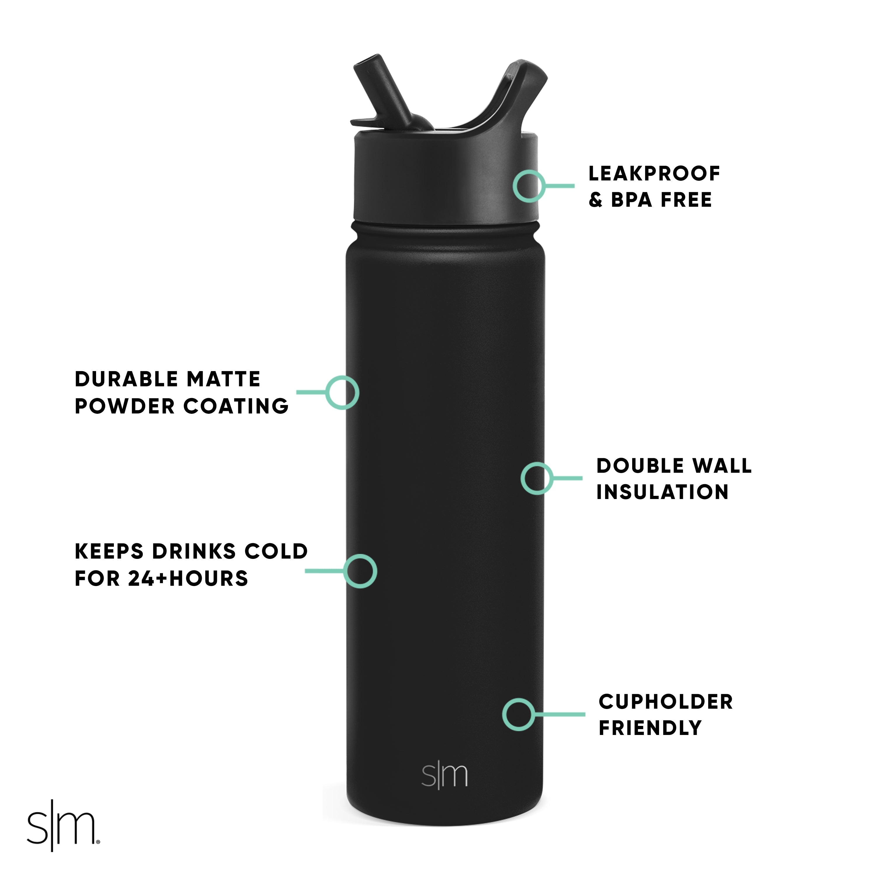 Summit Insulated Stainless Steel Water Bottle with Straw Lid - Leak Proof, BPA Free, 20oz for Gym, Hiking & Outdoor Activities
