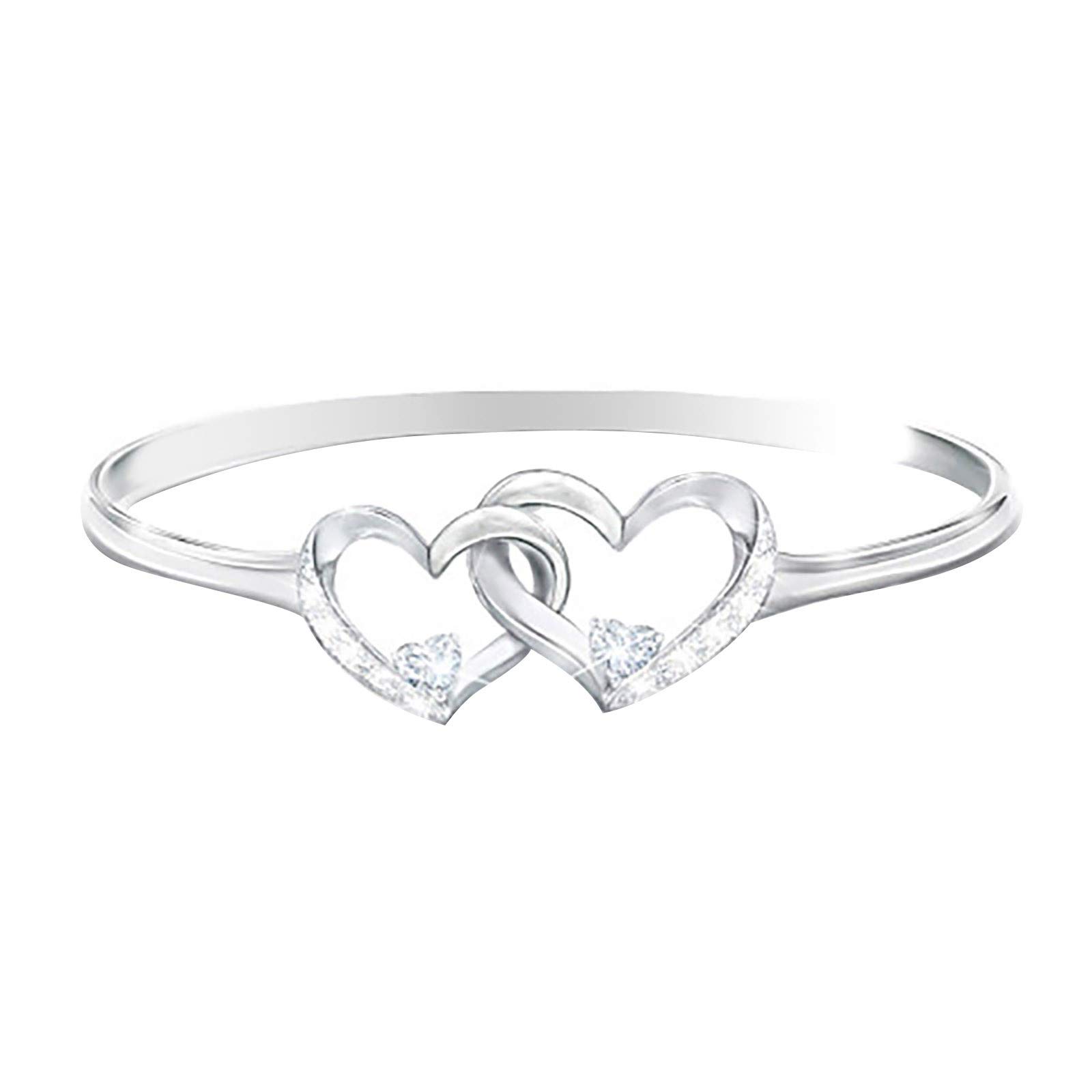 Elegant Double Heart Crystal Diamond Ring for Women - Engagement, Wedding, Cocktail Party Jewelry with Clear Crystals | Perfect Gift for Anniversary, Valentine's Day & Special Occasions