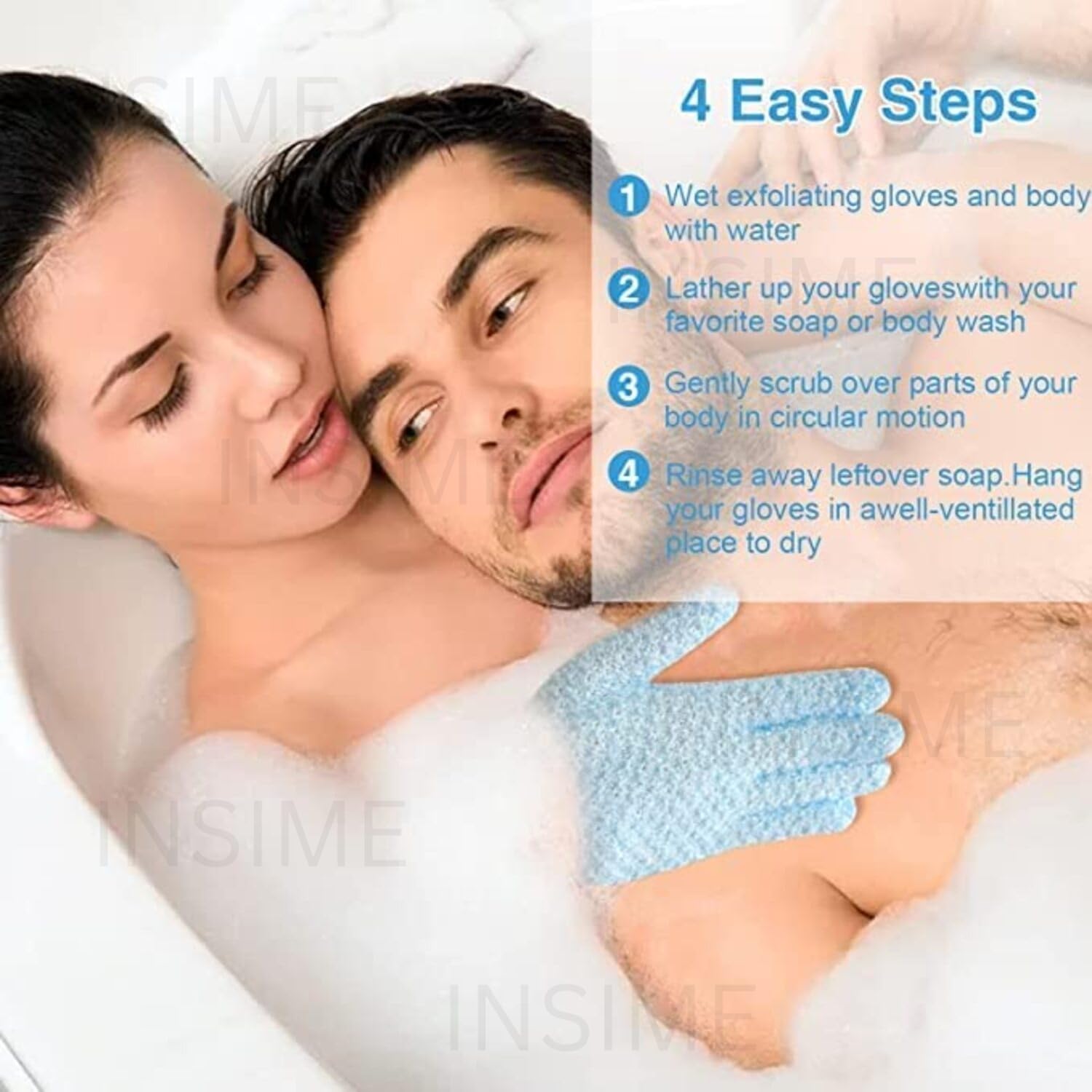 **INSIME Premium Exfoliating Shower Gloves (2 Pairs) – Dual Texture Body Scrub for Dead Skin Removal – Spa & Massage Gloves for Women & Men – Perfect for Dry Skin & Pre-Tanning Prep**    *(Use Case: Ideal for daily exfoliation, spa treatments, pre-tanning prep, and improving skin texture.)*