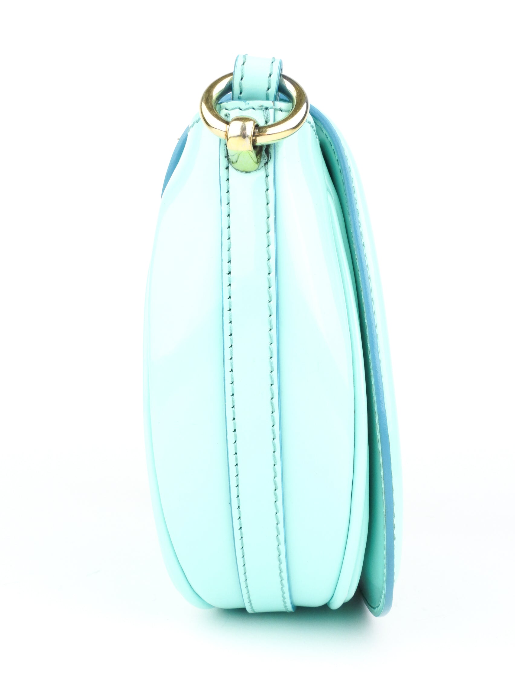 Burberry Prorsum Small Aqua Patent Leather Crossbody Shoulder Bag for Women | Luxury Designer Handbag for Everyday Use, Travel & Special Occasions