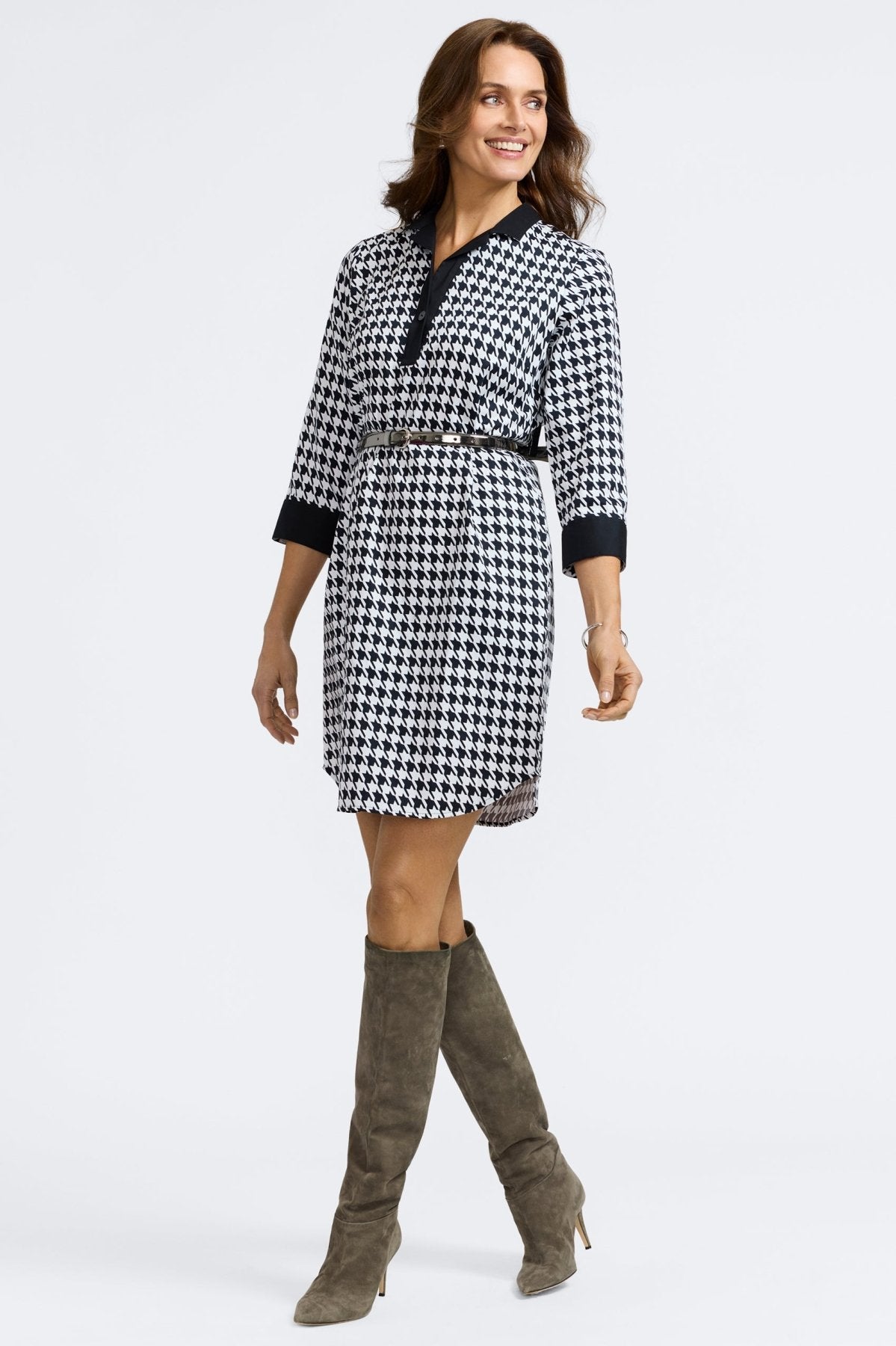 Sloane Classic Houndstooth 3/4 Sleeve Women's Dress - Elegant Office & Cocktail Party Attire