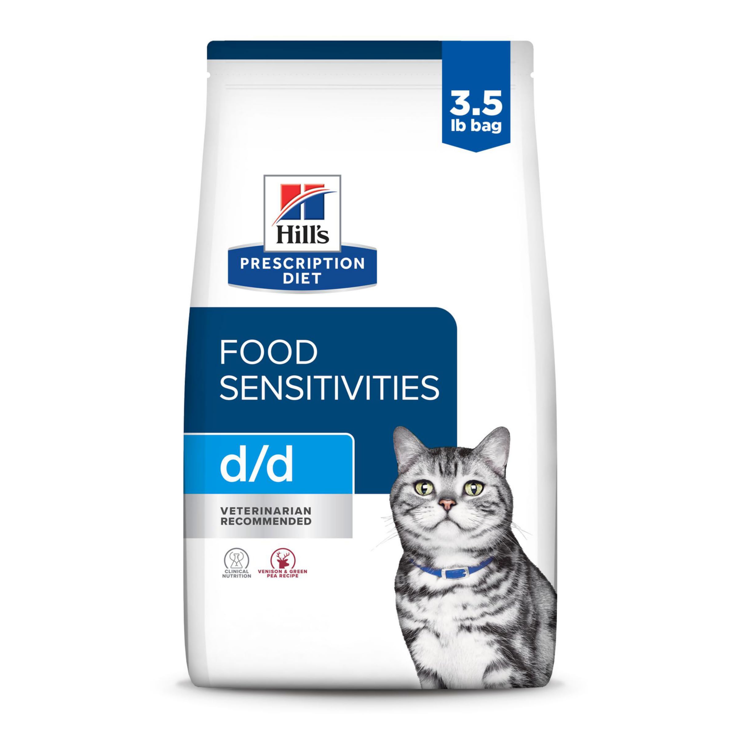 Hill's Prescription Diet d/d Skin & Food Sensitivities Venison & Green Pea Dry Cat Food - Veterinary Diet for Allergies & Digestive Health - 3.5 lb Bag - Ideal for Cats with Sensitive Skin & Food Intolerances at Home