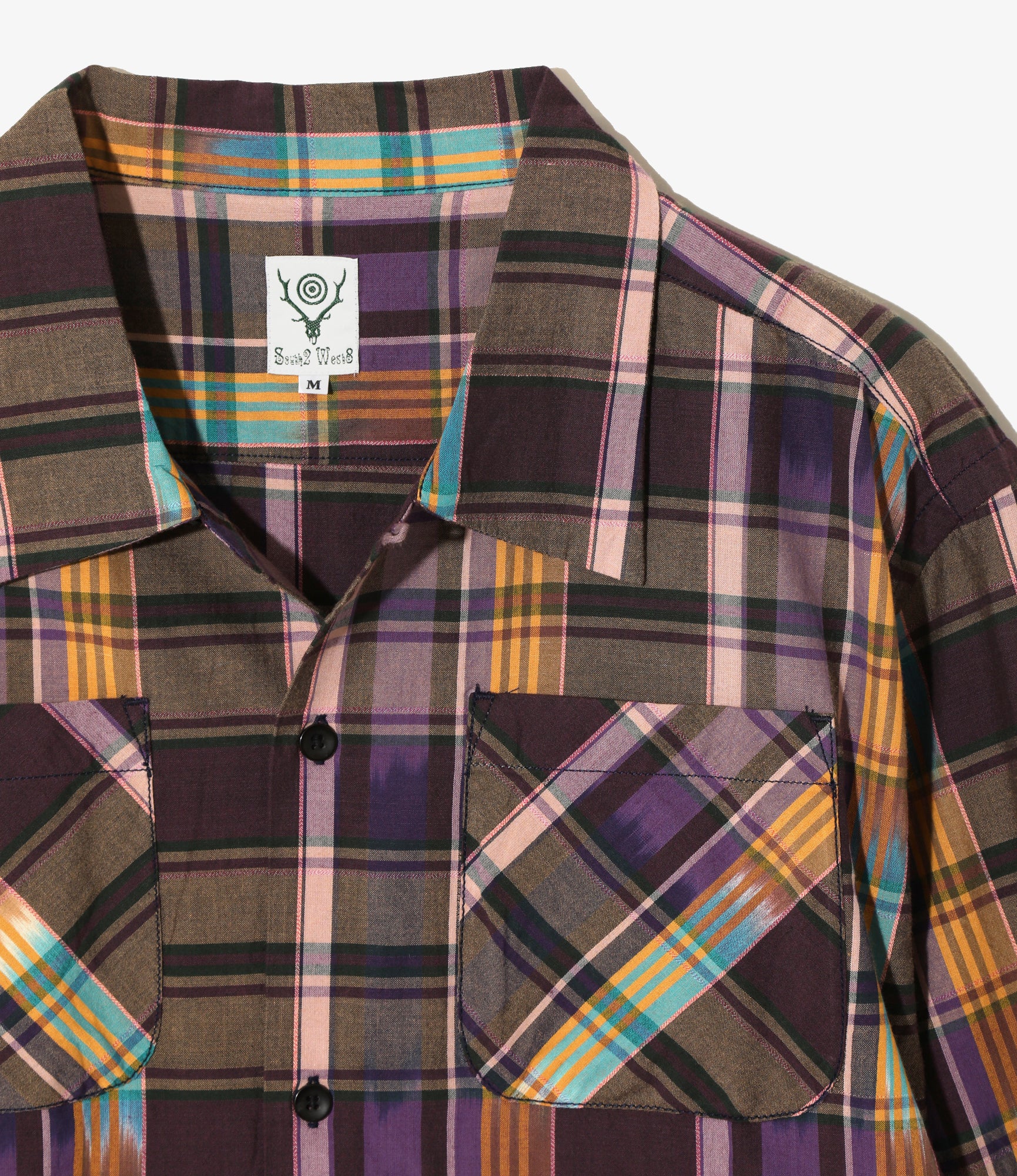 Men's 6 Pocket Casual Shirt - Stylish Purple Madras Plaid Button-Up for Outdoor & Work Wear