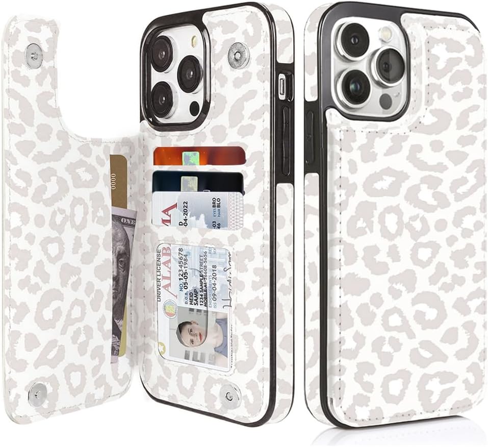 iPhone 15 Pro Case with Leather Kickstand & Double Magnetic Clasp - RFID Blocking Protective Cover for 6.1