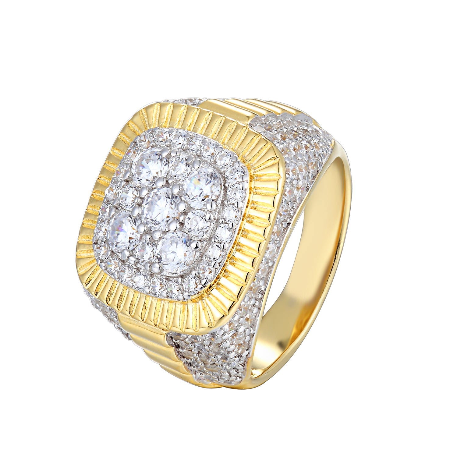 Men's Sterling Silver 14K Gold Plated Square Fluted Ring - Elegant Wedding Band, Anniversary Gift for Him, Perfect for Date Nights & Special Occasions