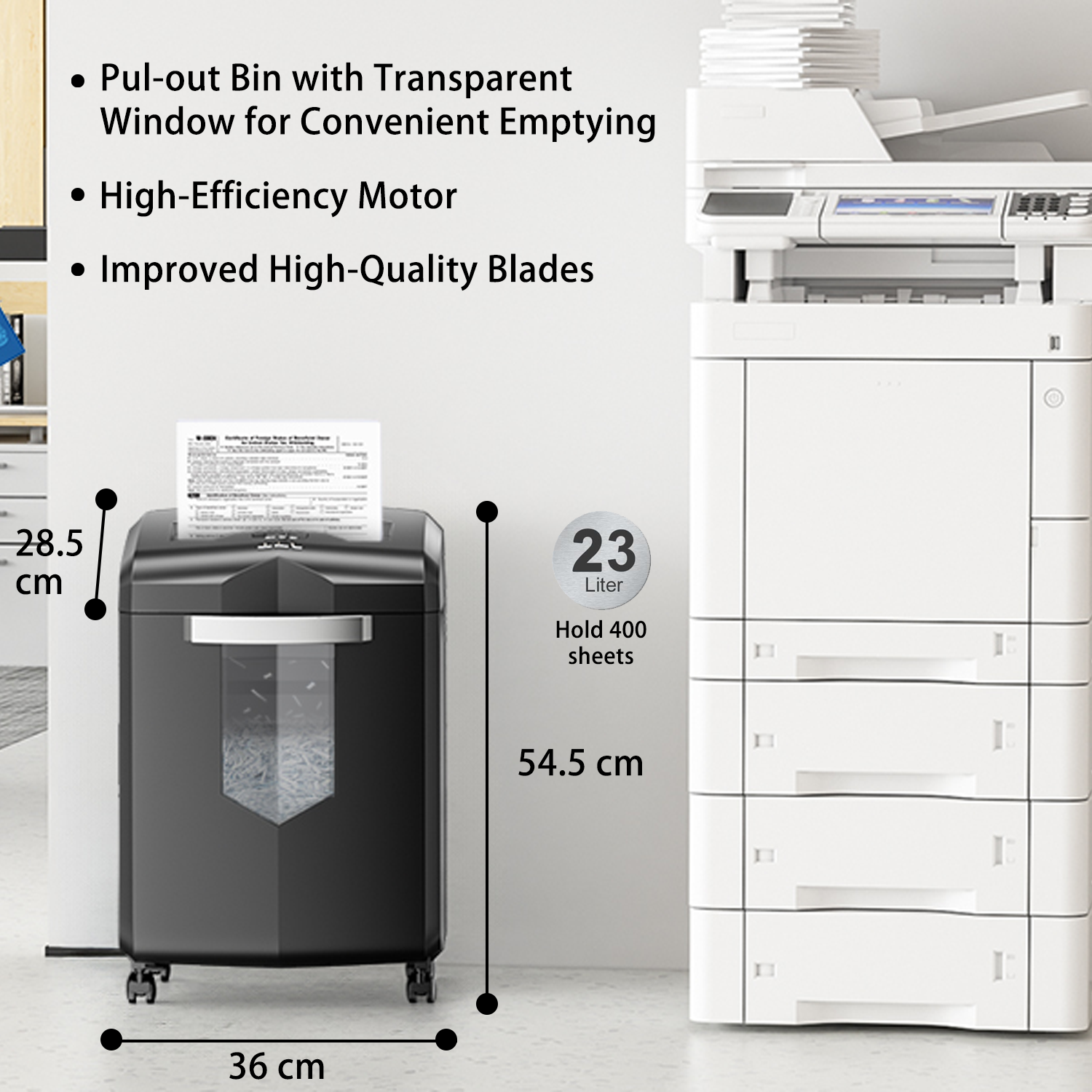 Bonsaii Heavy Duty 18-Sheet Cross Cut Paper Shredder with 6 Gallon Pullout Basket & 4 Casters - 60 Minute Continuous Run Time for Office, Home, or Business Use | Secure Document Destruction | C149-C Model