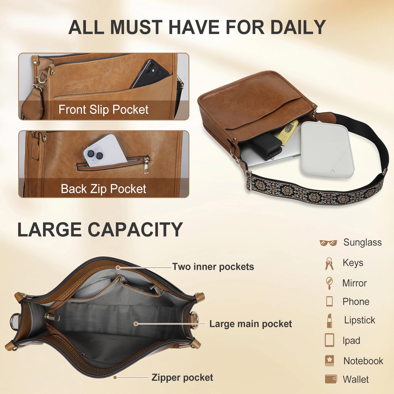Elegant Vegan Leather Crossbody Bags for Women with Adjustable Strap - Perfect for Travel & Daily Use