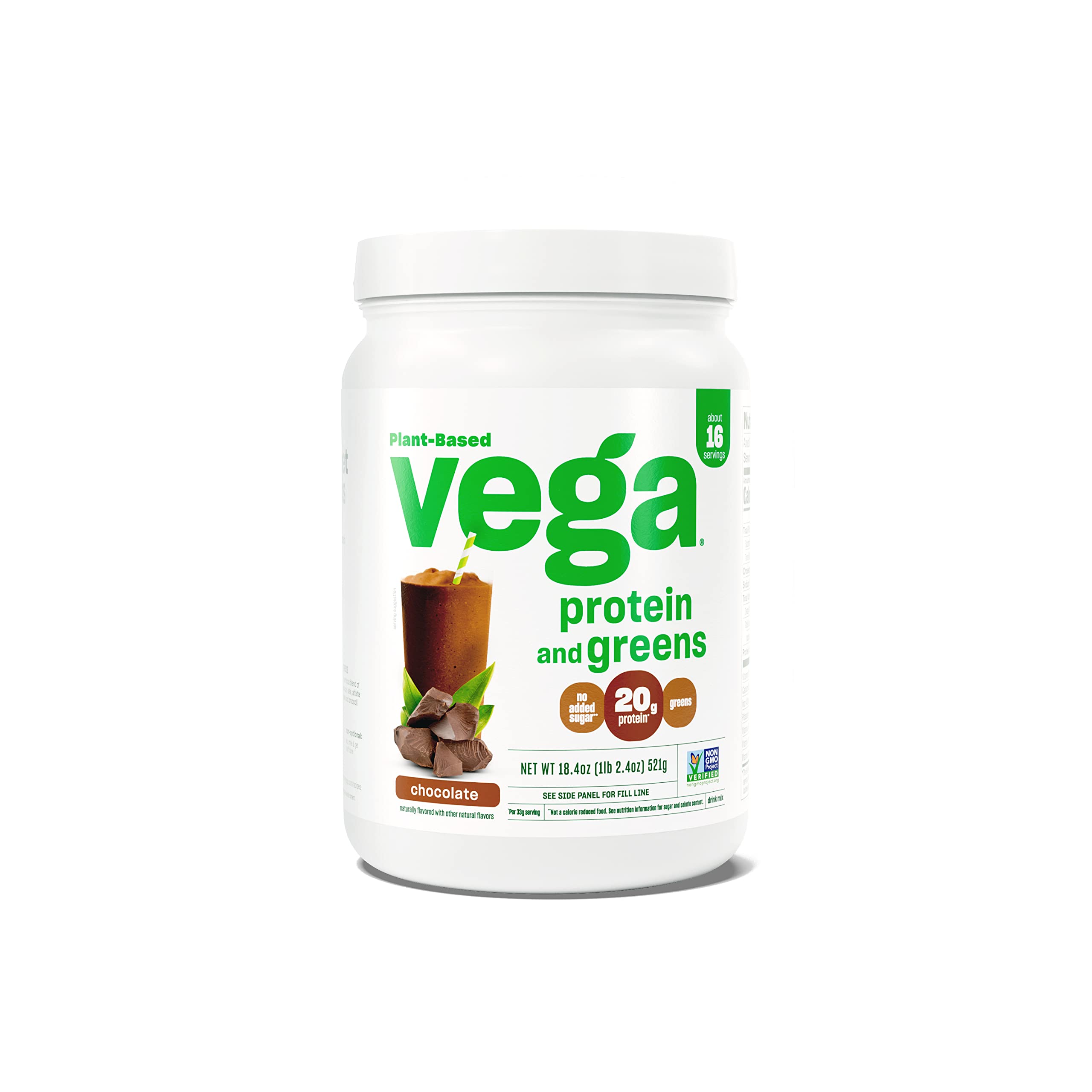 Vega Protein and Greens Chocolate Protein Powder - 20g Plant-Based Vegan Protein with Superfoods, Non-GMO, Pea Protein for Men & Women, 1.2lb (Pack May Vary) | Post-Workout Recovery & Meal Replacement Shake