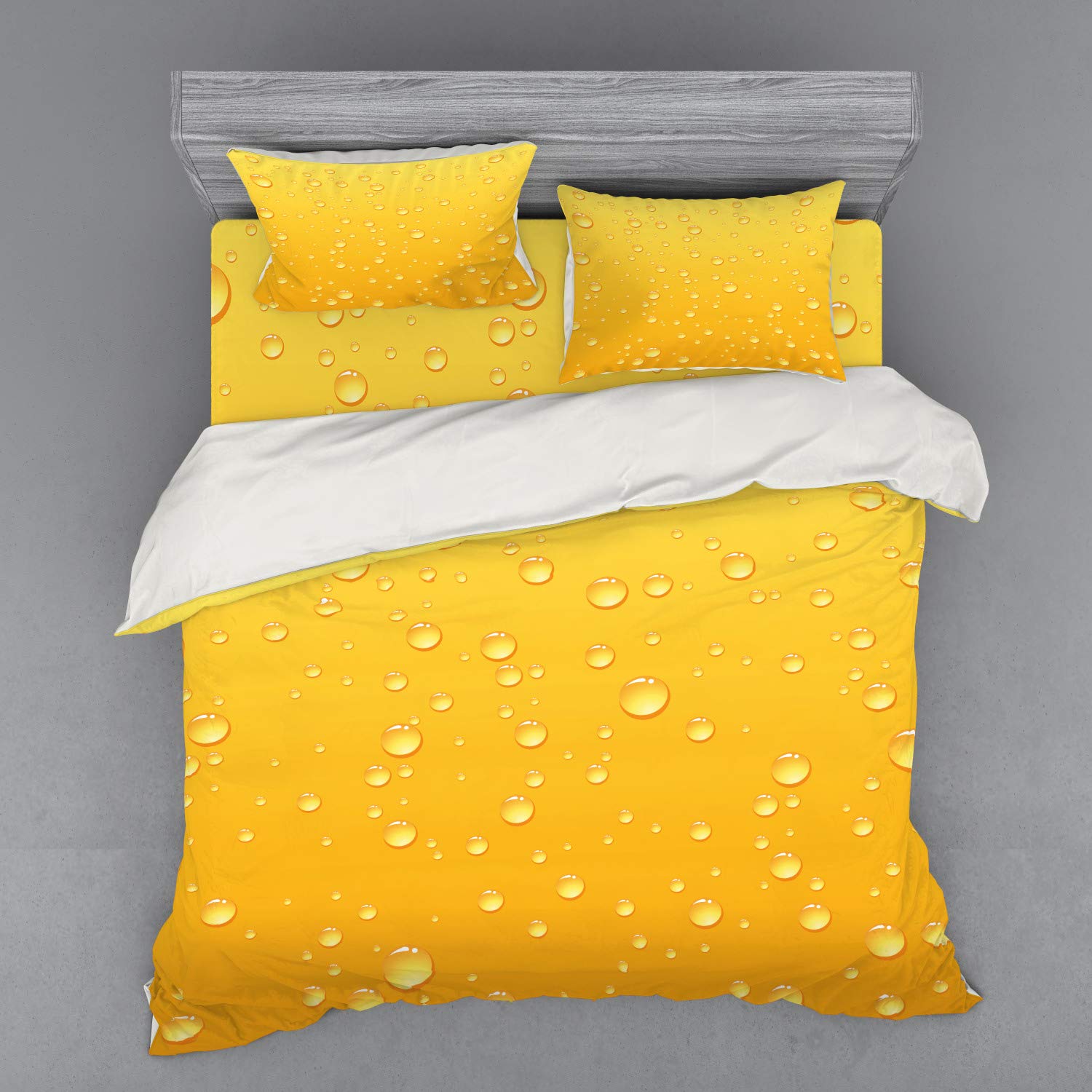 Ambesonne Yellow Ombre Beer Glass Water Drops 4-Piece King Size Bedding Set - Duvet Cover, Shams & Fitted Sheet - Vibrant Graphic Artwork for Modern Bedroom Decor | Perfect for Beer Lovers' Home & Dorm Room Styling