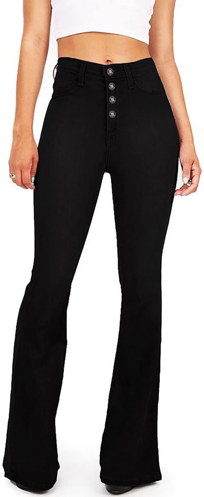 BISUAL Women's High Rise Wide Leg Flare Jeans - Stretch Denim Slimming Bell Bottom Pants for Casual & Retro Style | Perfect for Everyday Wear, Date Night & 70s Fashion Looks