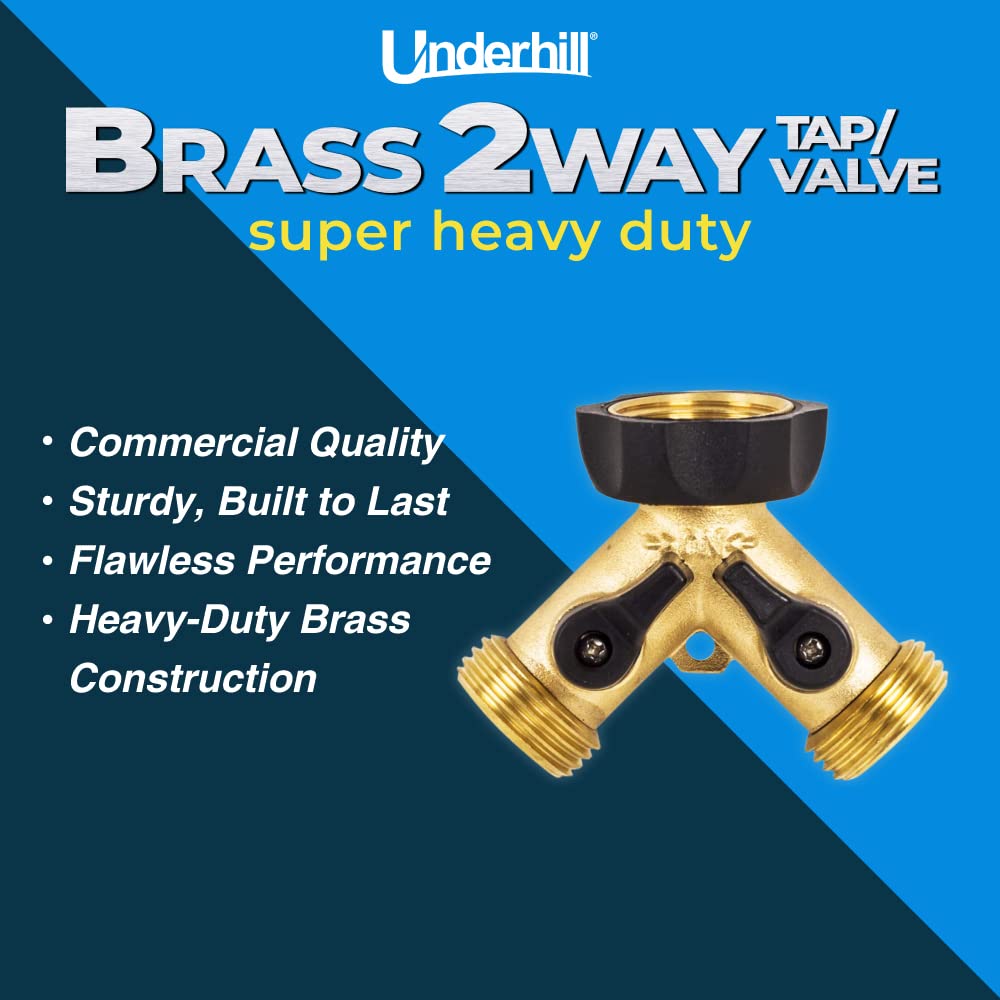Heavy-Duty Brass 2-Way Garden Hose Splitter Adapter with Shut Off Valve - 3/4 Inch Hose Thread - Perfect for Lawn Irrigation, Car Washing & Outdoor Watering - A-HB2