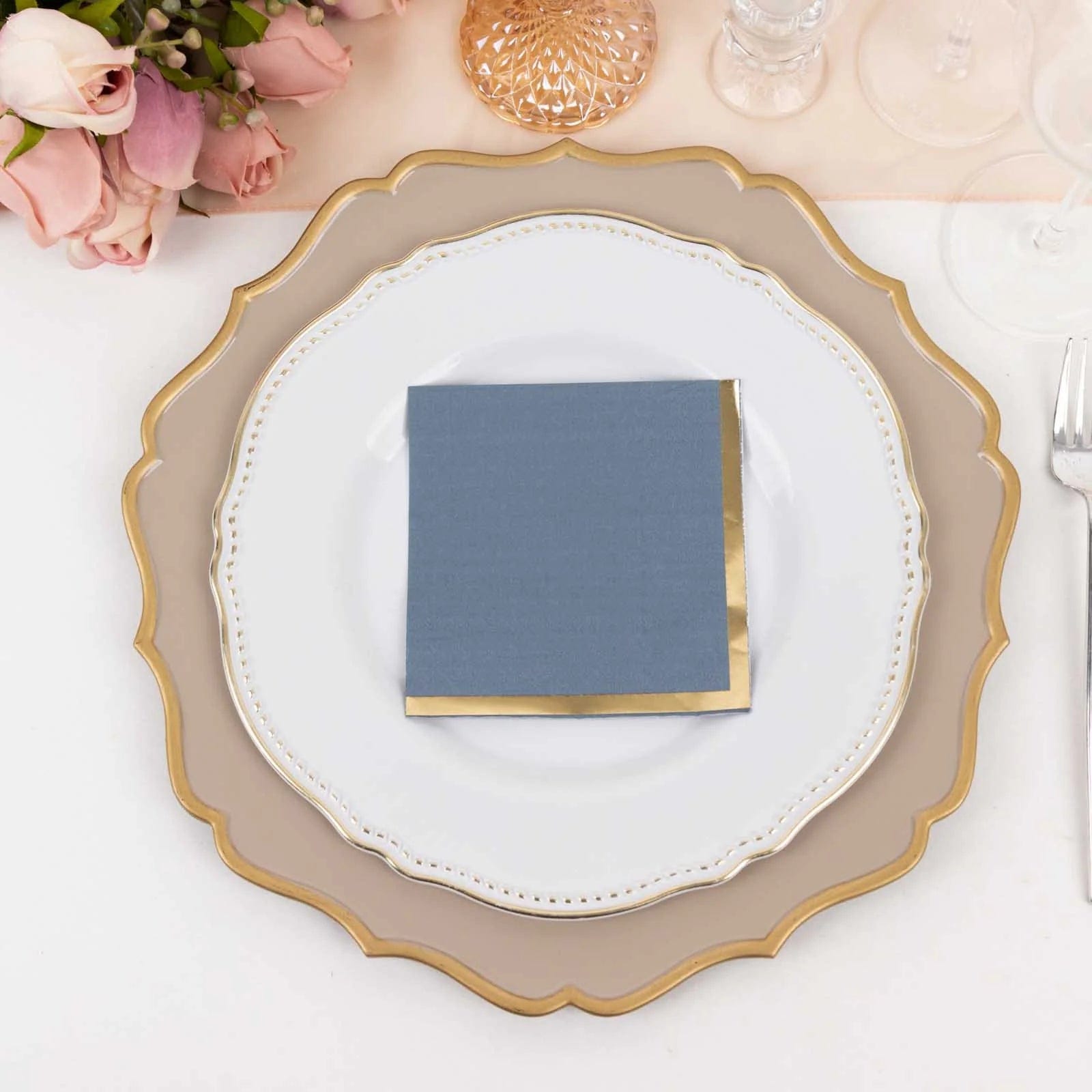 50 Soft 2-Ply Disposable Dinner Cocktail Napkins with Gold Foil Edge - Elegant Party Tableware for Weddings, Events & Home Entertaining