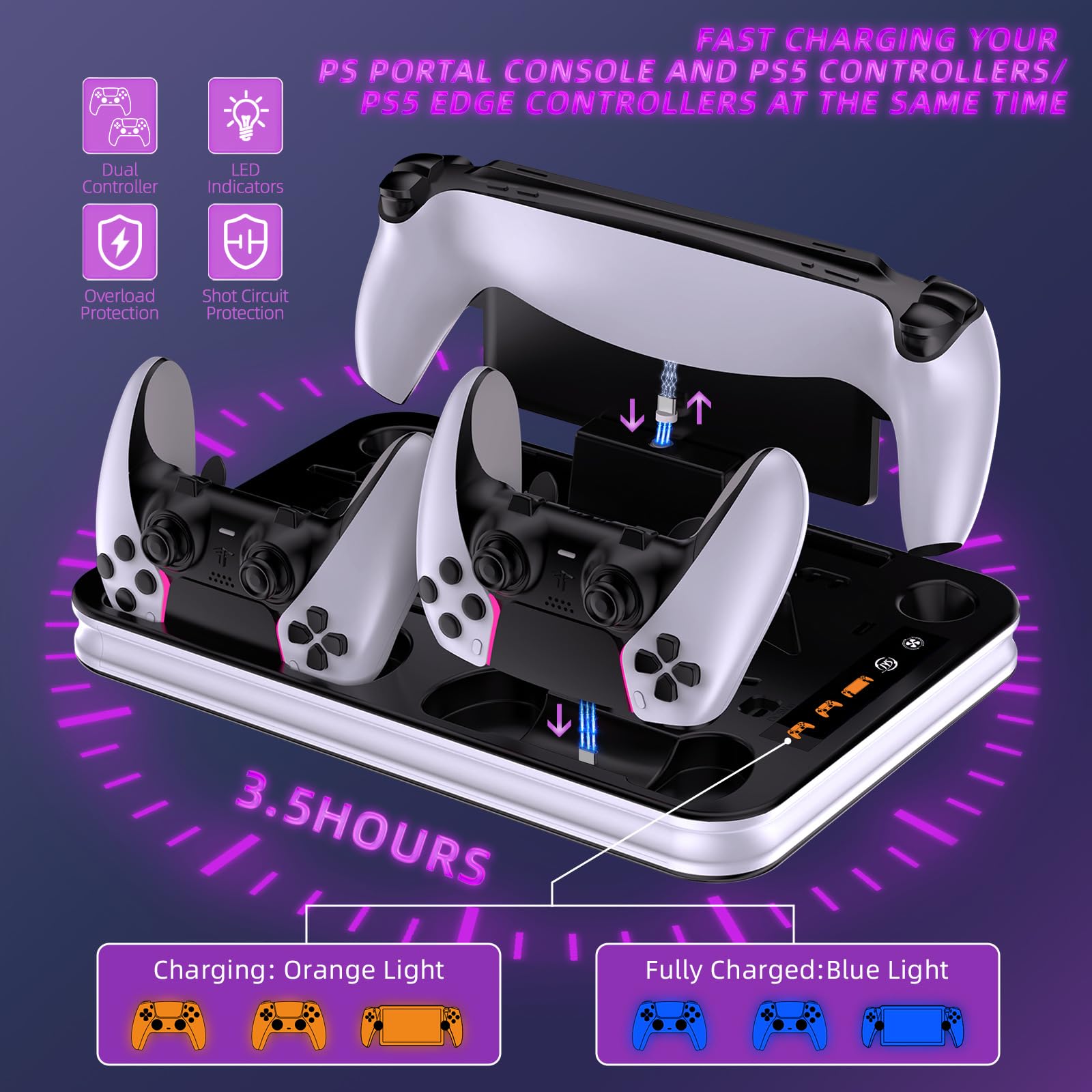 AriKroii PS5/PS5 Slim Cooling Station with Charging Dock - 3-Level Cooling Fan & Triple Device Charger for PS5 Console and PS Portal - Perfect for Gaming Setup and Multi-Device Charging Station