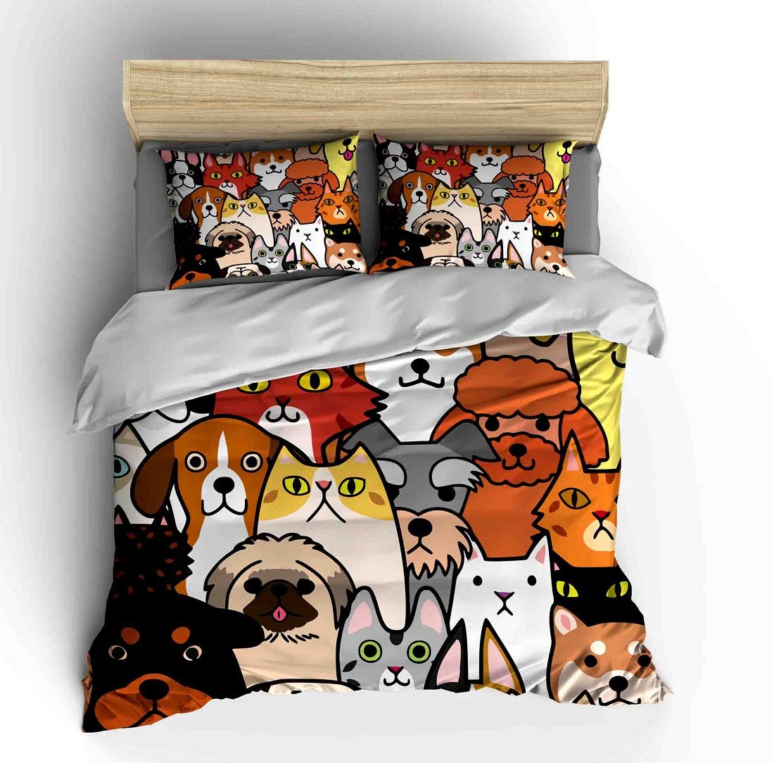 Funny Cartoon Pet Duvet Cover Set - 3 Piece Twin Size Dog Lover Bedding with Pillowcases for Teens, Boys & Girls | Perfect for Kids' Bedroom Decor & Pet Themed Sleepovers