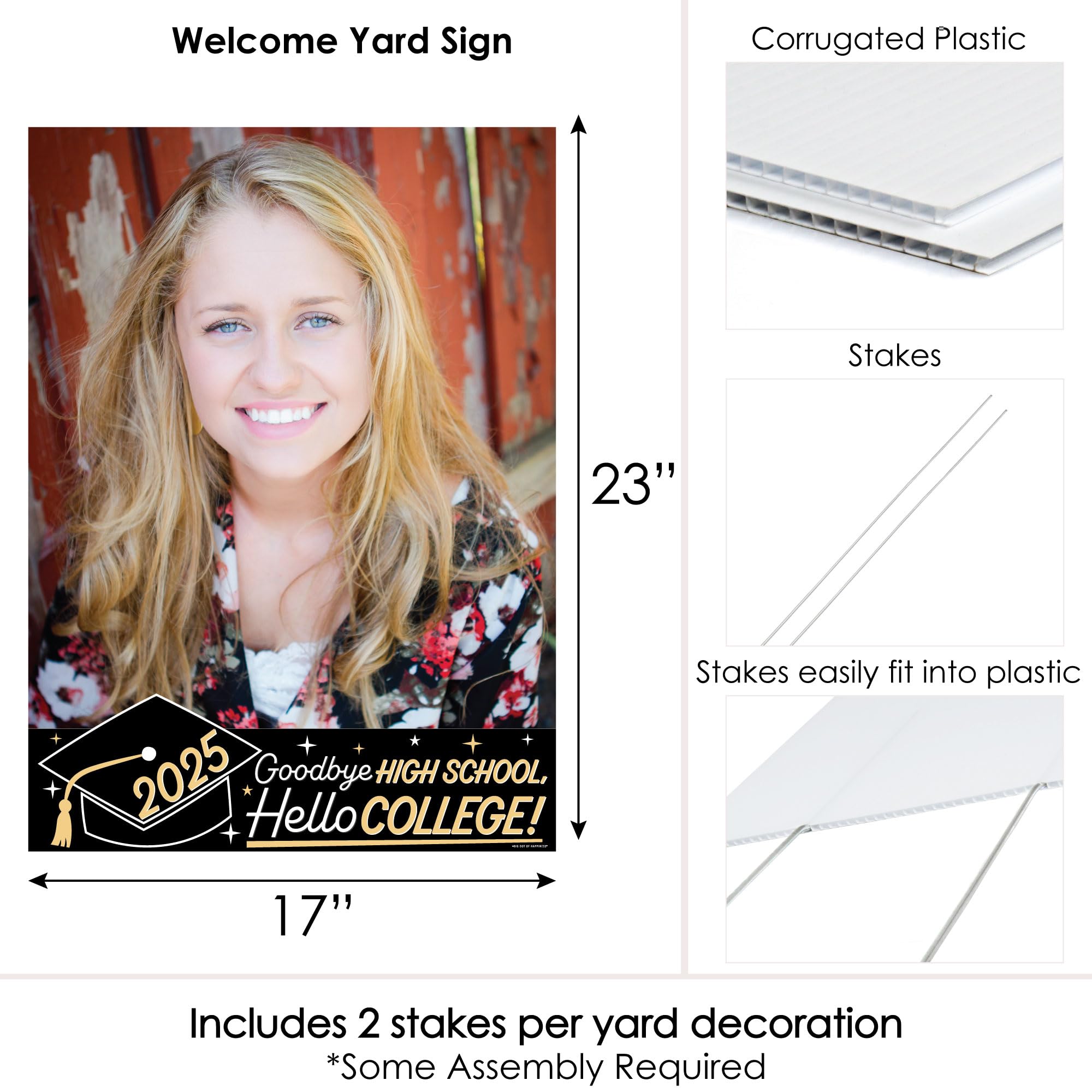 Custom Photo Graduation Yard Signs 2025 - Personalized Grad Party Decorations - Hello College Yard Sign with Photo - Perfect for Outdoor Graduation Celebrations & Backyard Decor