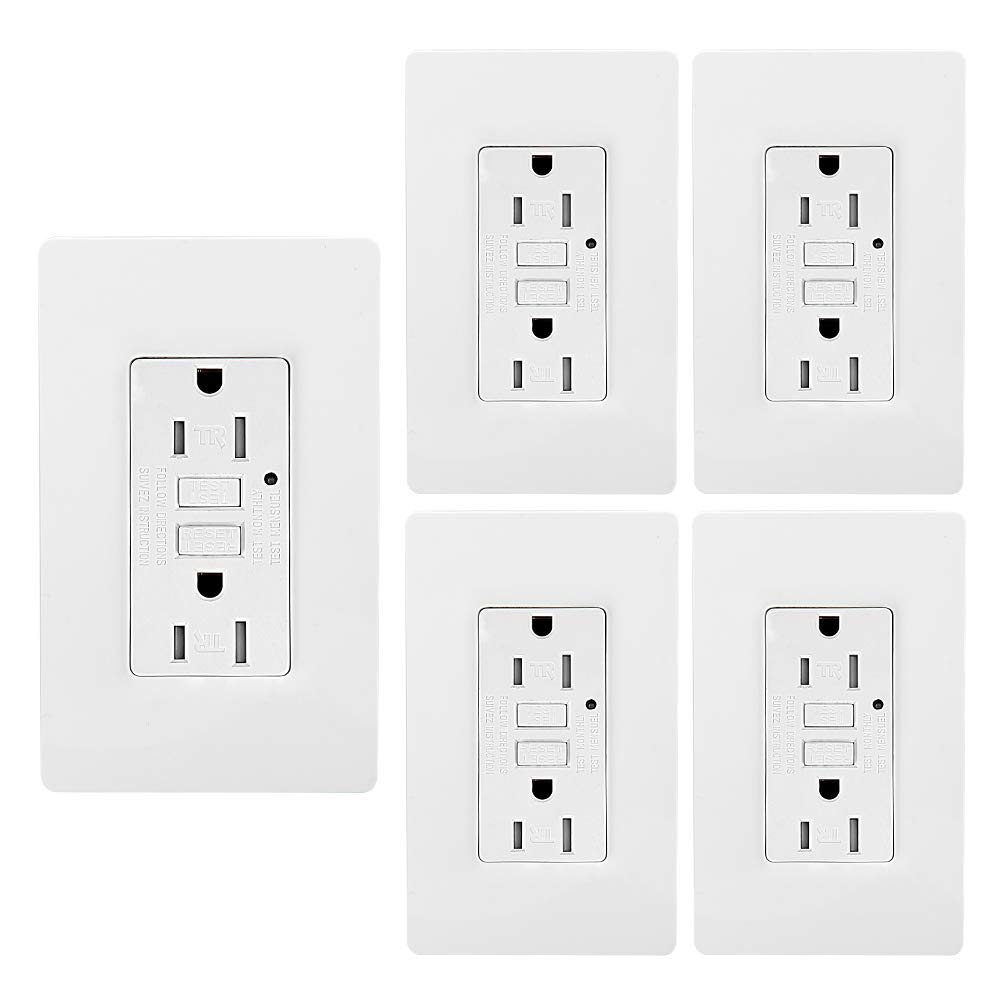 15A 125V TR/Tamper-Resistant GFCI Outlet with Green LED Indicator - 2 Wall Plates (Standard & Screwless) - ETL Listed - White (5 Pack) - Ideal for Home, Office & Commercial Electrical Safety