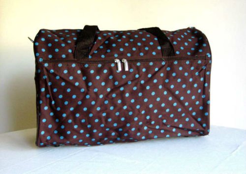 Stylish 19-Inch Duffel & Tote Bag with Brown & Blue Polka Dot Pattern - Perfect for Travel, Gym, and Everyday Use