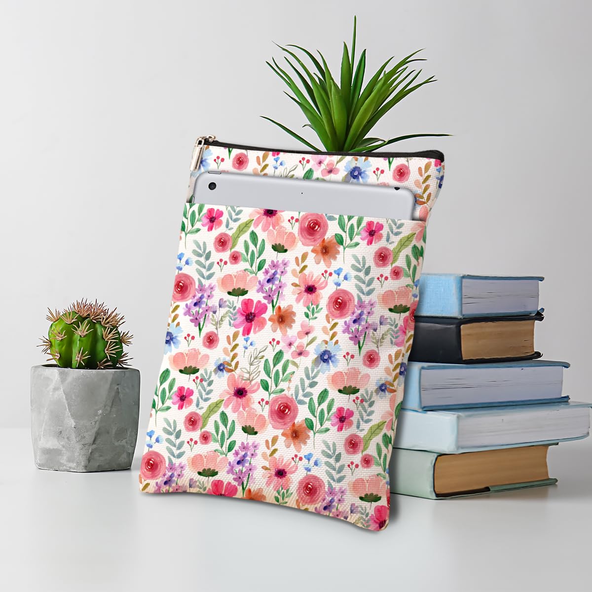 Floral Book Sleeve Cover - Cute Book Protector for Women, Book Lovers Gift Ideas - Perfect for Librarians, Teachers, Bookworms - Great for Mother's Day, Graduation, Birthday Presents - Use for Reading, Travel, School & Book Club Meetings