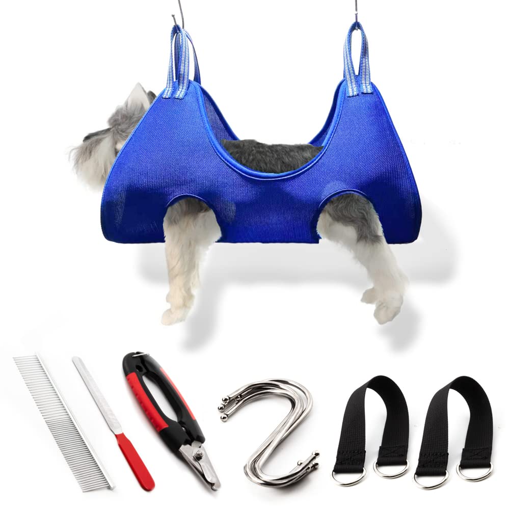 Premium Dog Grooming Hammock Harness - Adjustable Pet Grooming Holder with Nail Clippers, Trimmer, Comb & Nail File - Complete Bathing Kit for Large Dogs - Perfect for Home Grooming & Vet Visits
