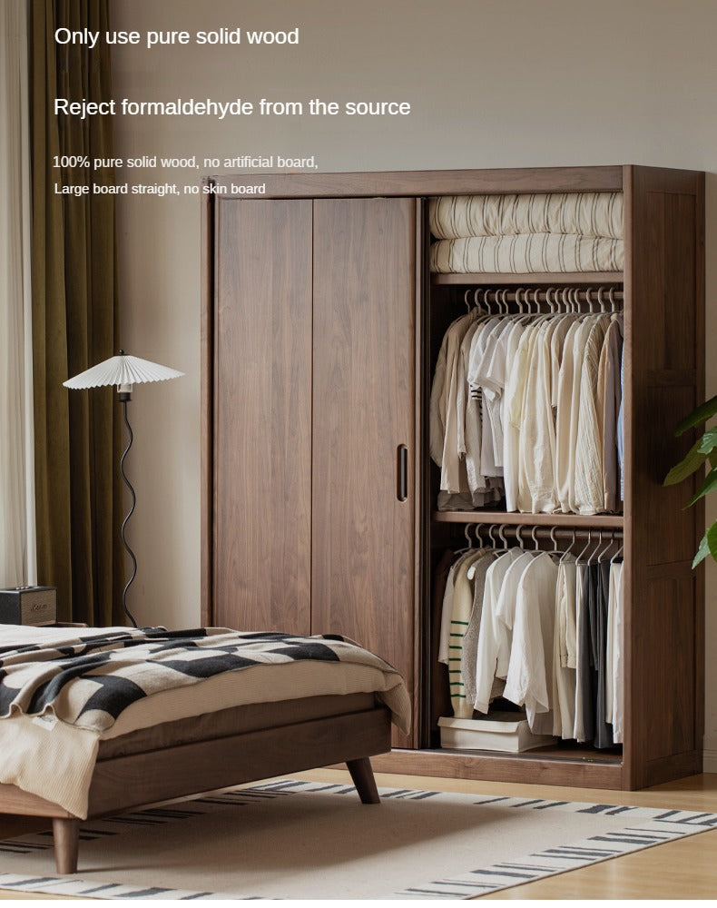 Premium Black Walnut Solid Wood Sliding Door Closet - Elegant & Durable Wardrobe Solution for Bedroom, Walk-in Closet, and Modern Home Decor